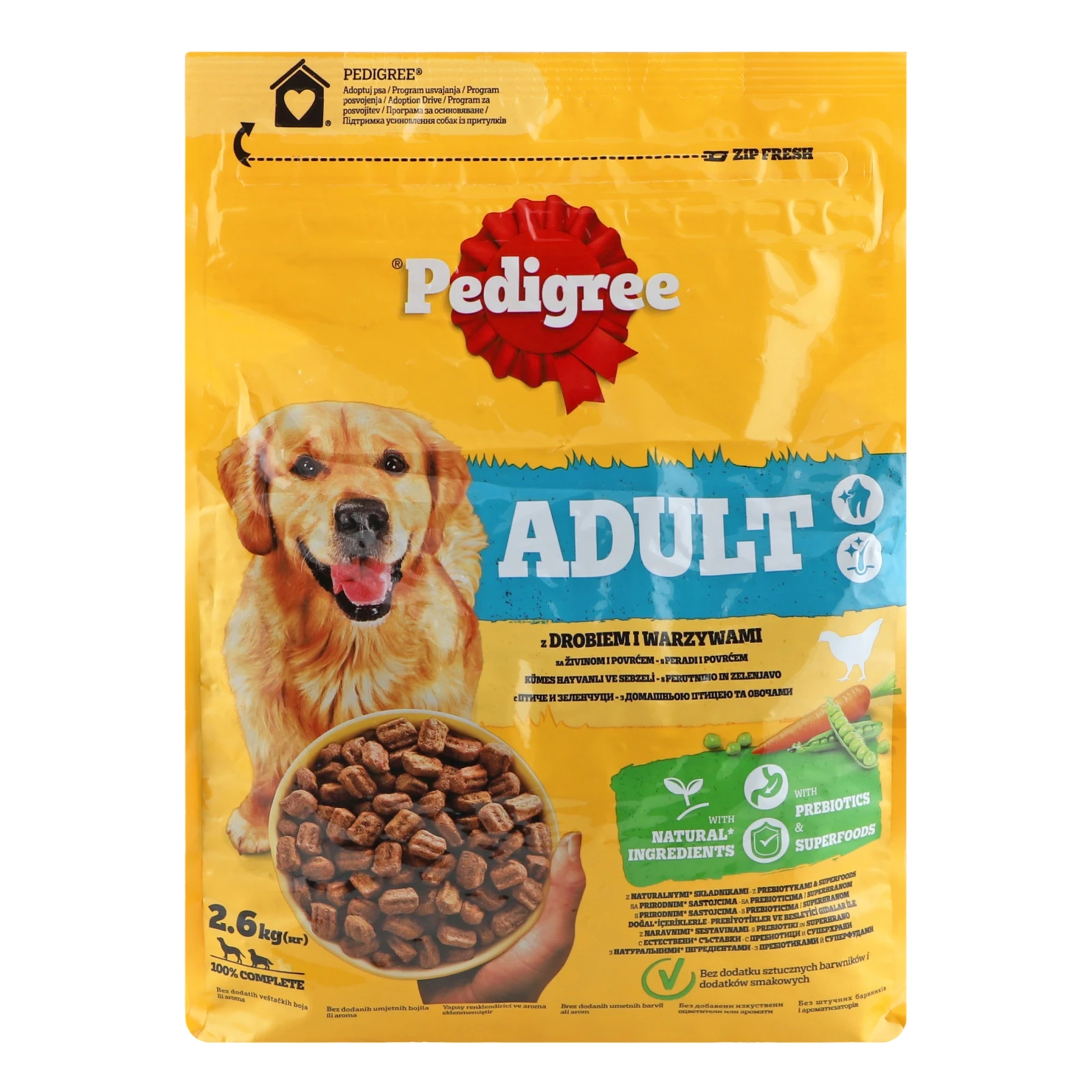 Корм для собак Pedigree сухий повнораціонний для дорослих собак з домашньою птицею та овочами 2.6кг Фото №:1