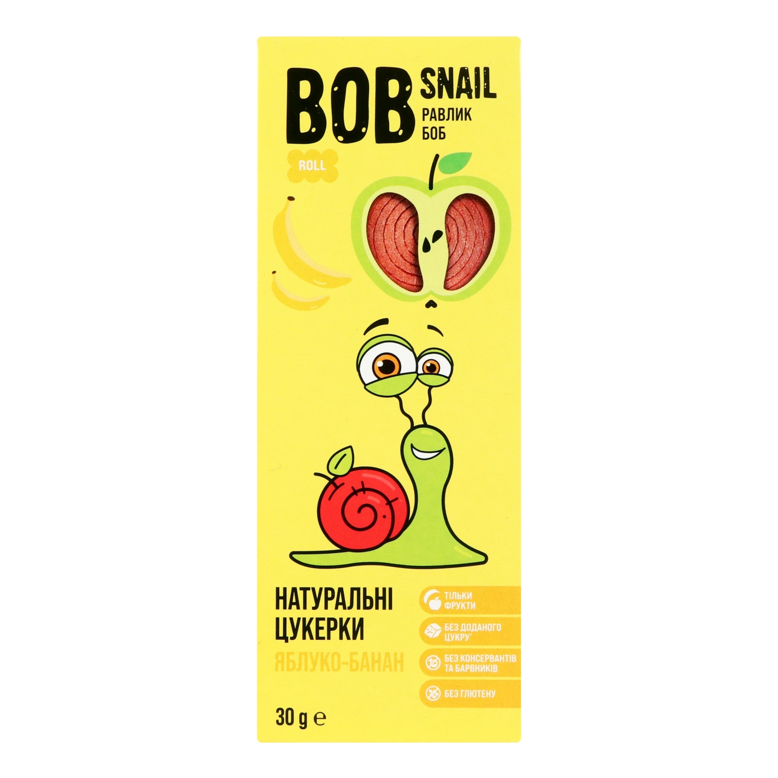 Цукерки Bob Snail фруктові натуральні Яблуко-банан 30г