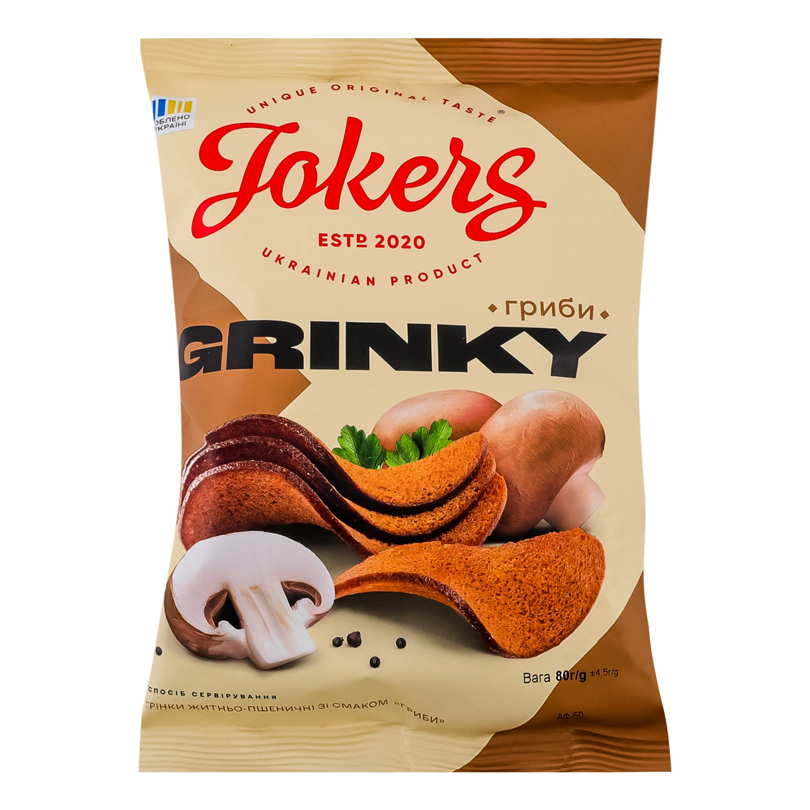 Грінки Jokers житньо-пшеничні зі смаком Гриби 80г Фото навігації №:1