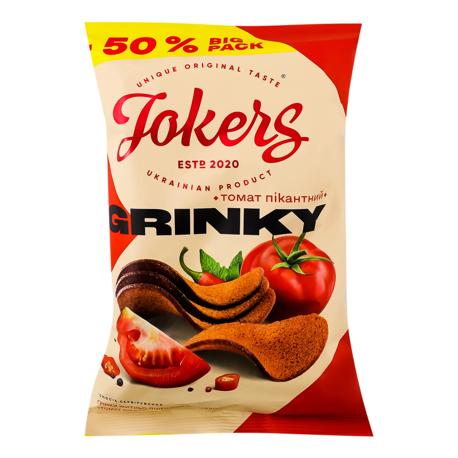 Грінки Jokers житньо-пшеничні зі смаком Томат пікантний 120г Фото №:1