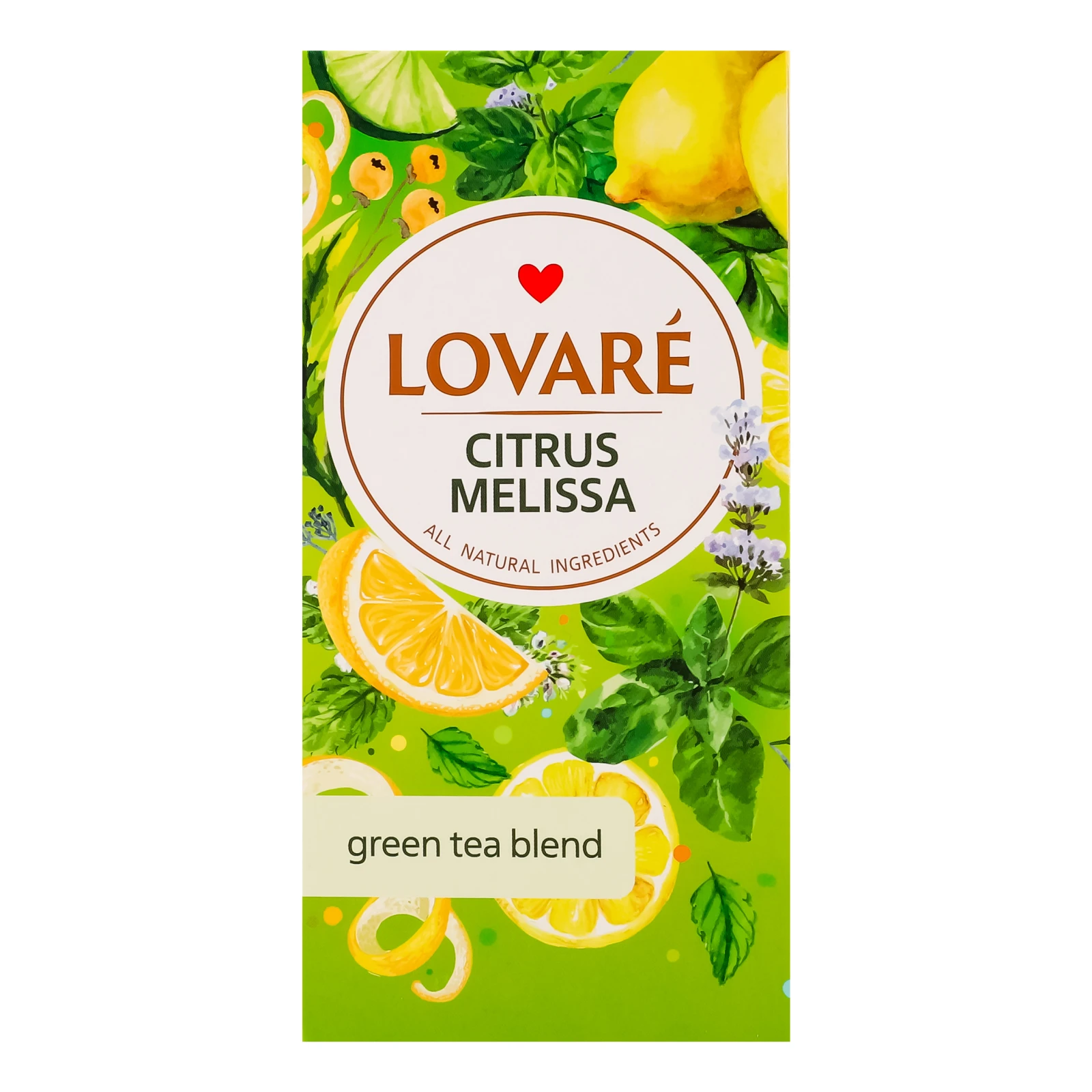 Чай Lovare Citrus melissa бленд трав'яного та зеленого байхового дрібного з ароматом лимона 24х1.5г Фото №:1