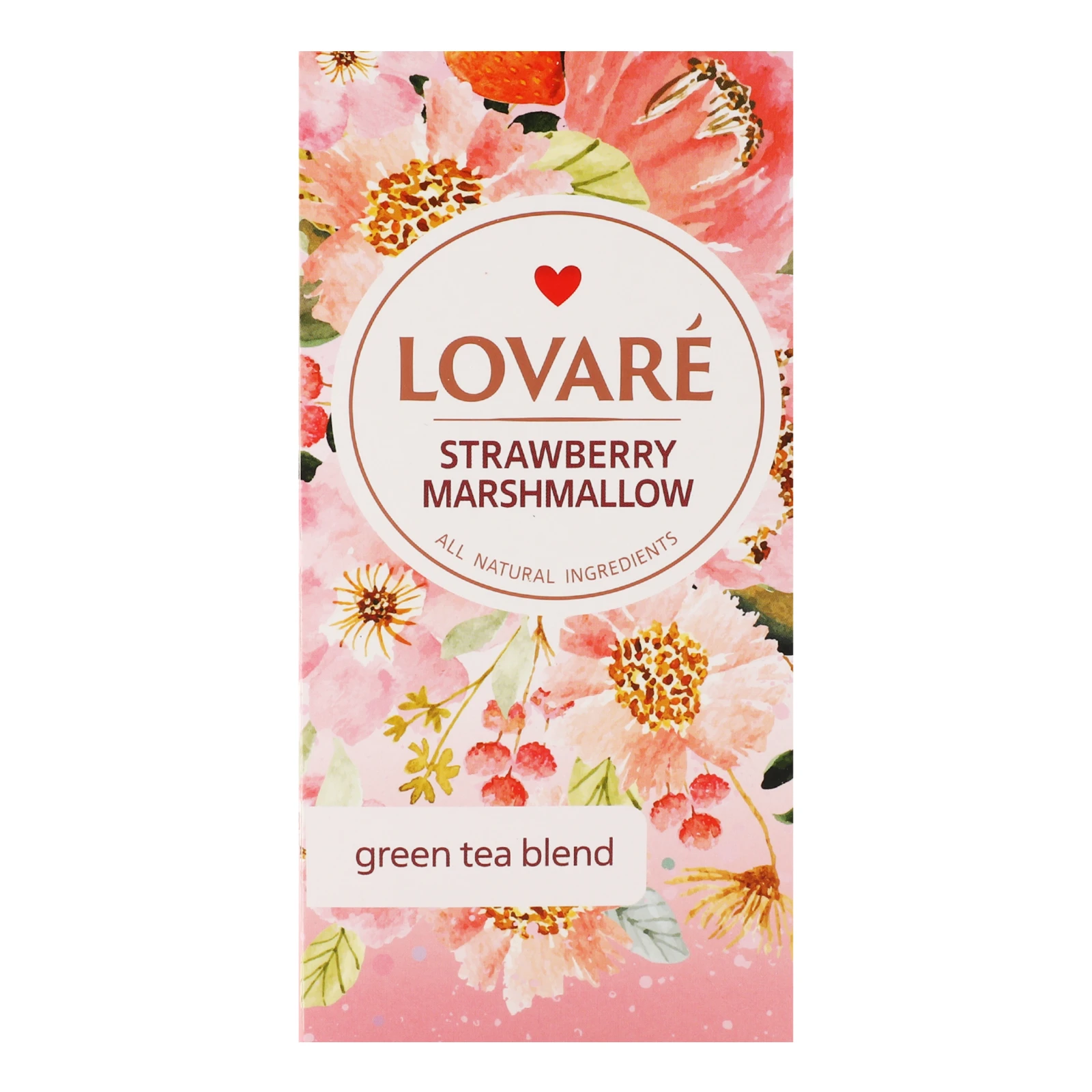 Чай Lovare Полуничний зефір зелений байховий дрібний з ягодами та пелюстками квітів та ароматом суниці 24х1.5г Фото №:1