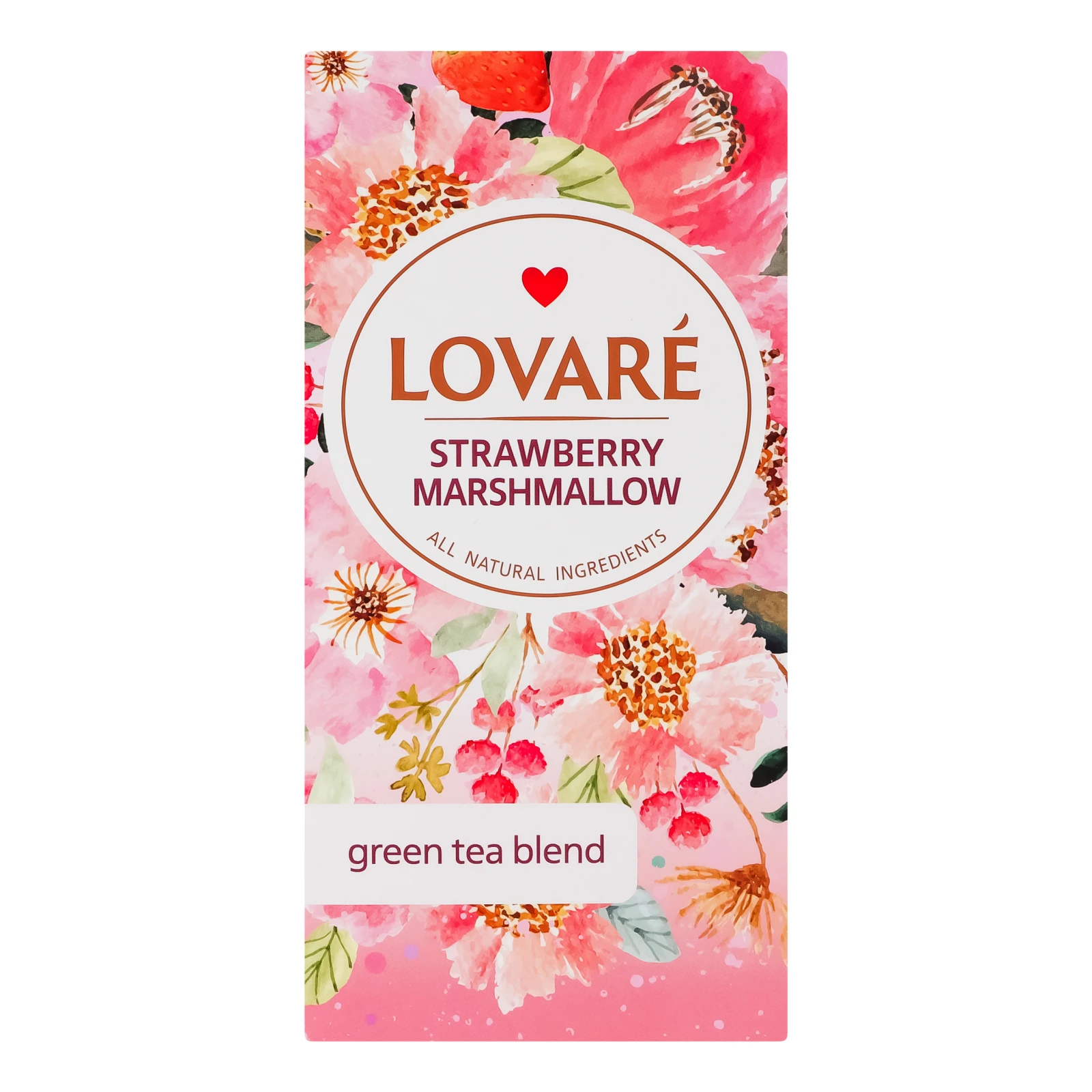 Чай Lovare Strawberry marshmallow зелений байховий дрібний з ягодами та пелюстками квітів та ароматом суниці 24*1.5г/уп Фото №:1