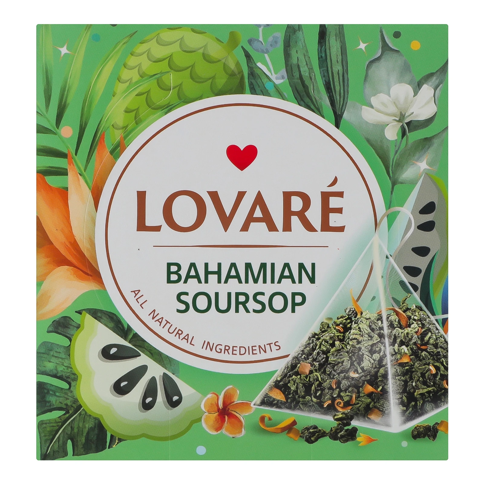 Чай Lovare Bahamian Soursop зелений китайський листовий байховий з фруктами пелюстками квітів ароматом саусепу 15*2г/уп Фото №:1