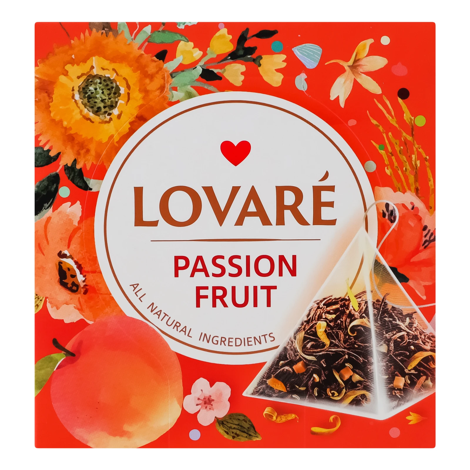 Чай Lovare Пристрасний фрукт чорний байховий листовий з цедрою апельсина пелюстками та ароматом персика і маракуї 15х2г Фото №:1
