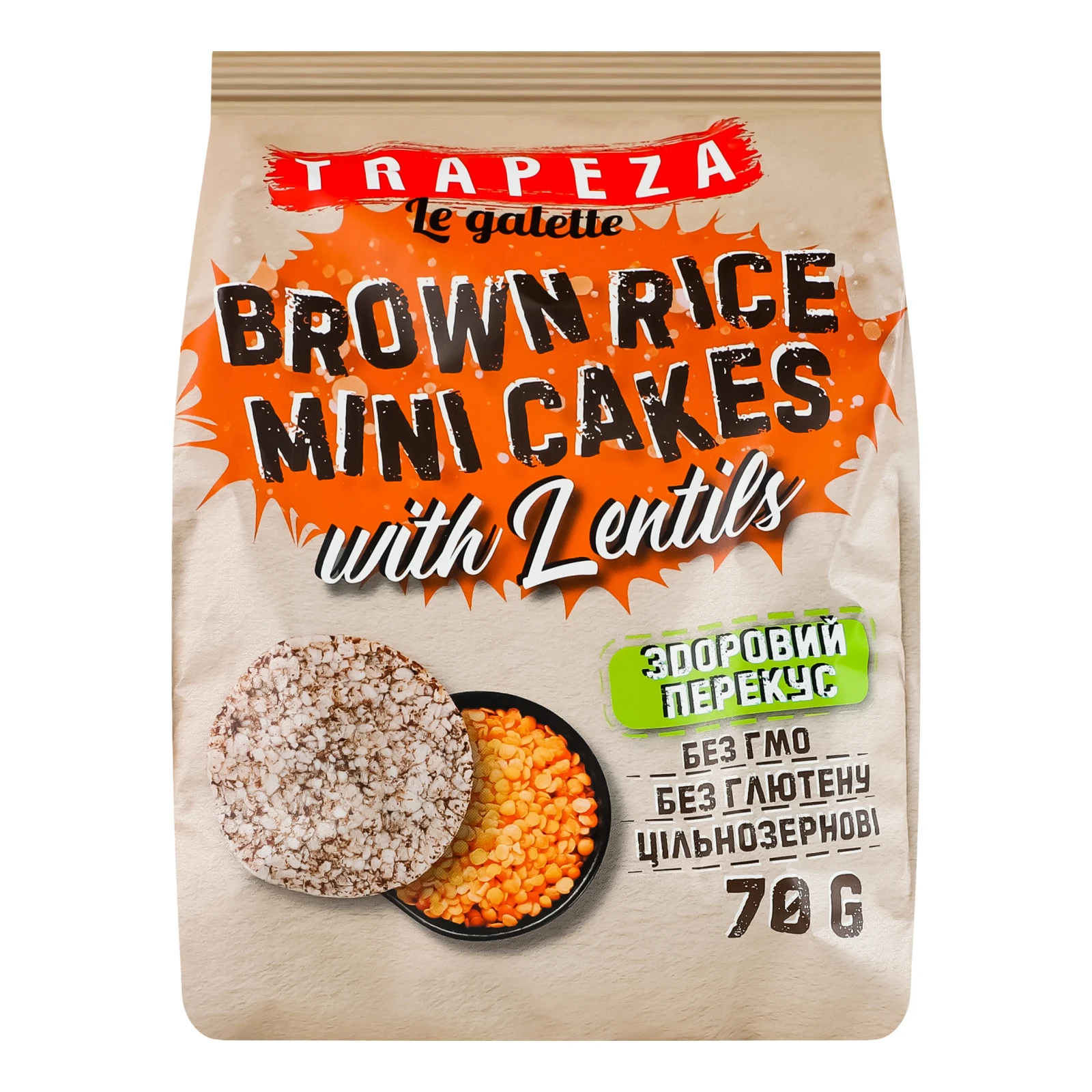 Міні-галети Trapeza рисові з сочевицею 70г Фото №:2