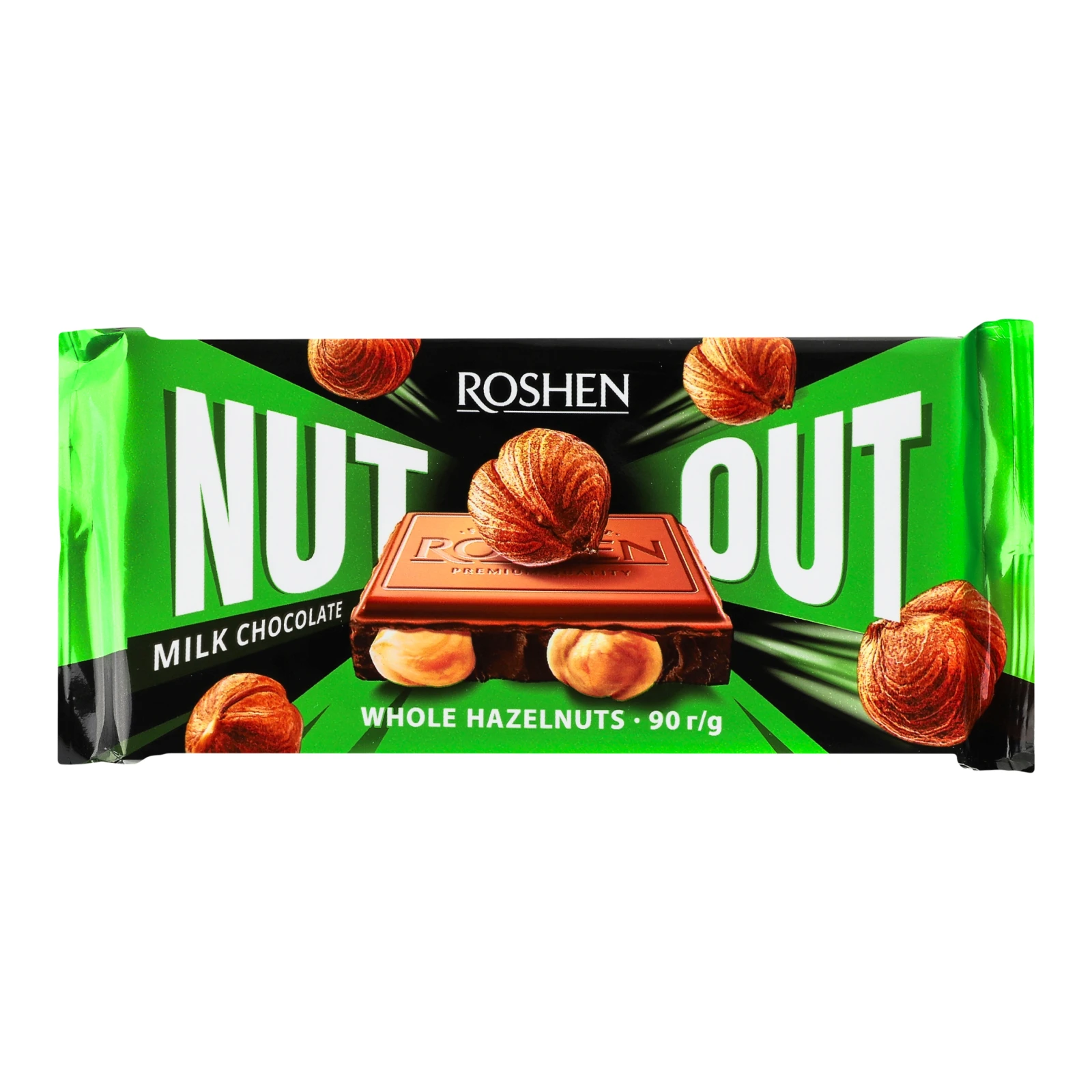 Шоколад Roshen Nut Out Whole Hazelnuts молочний 90г Фото навігації №:1