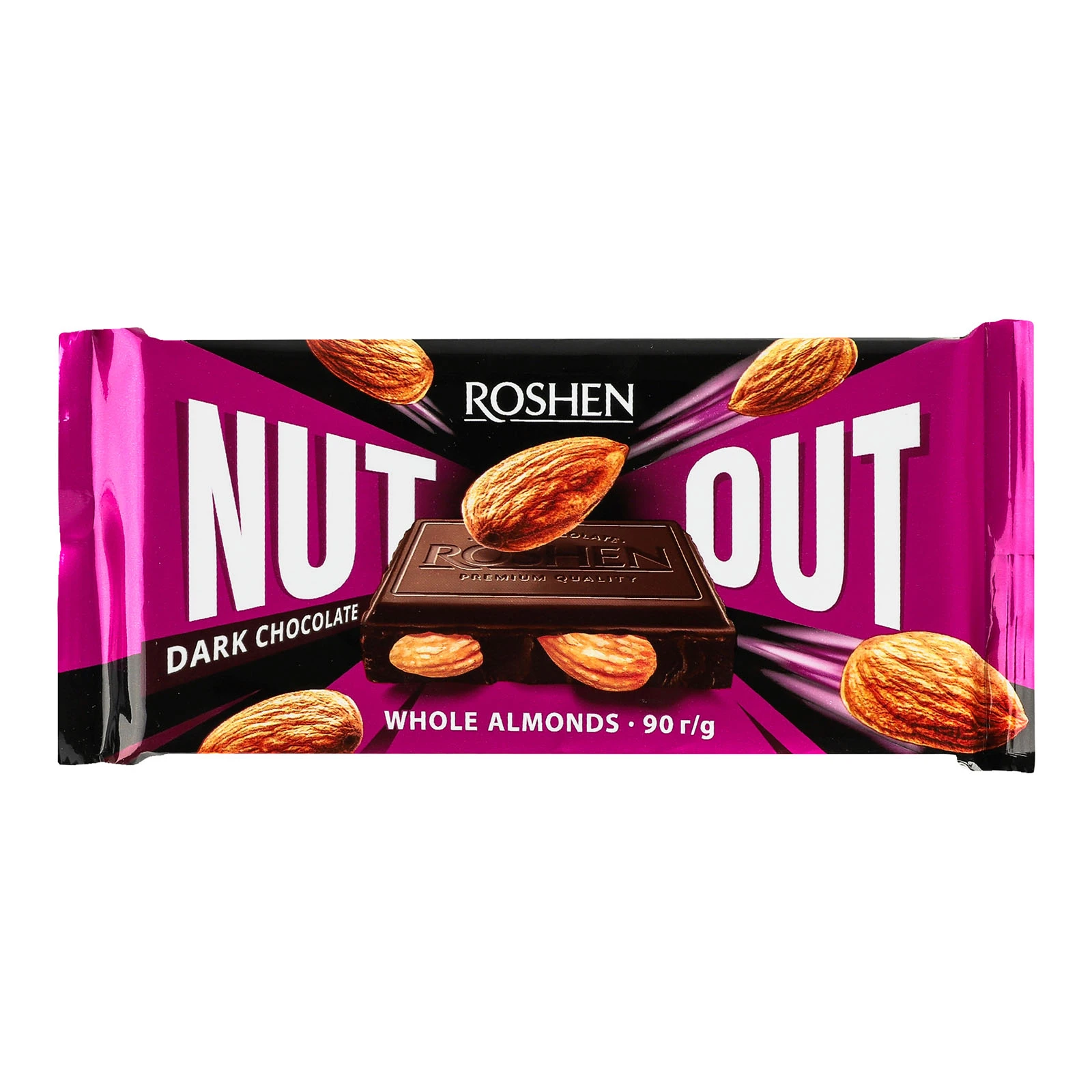 Шоколад Roshen 90г чорний Whole Almonds Nut Out АКЦІЯ