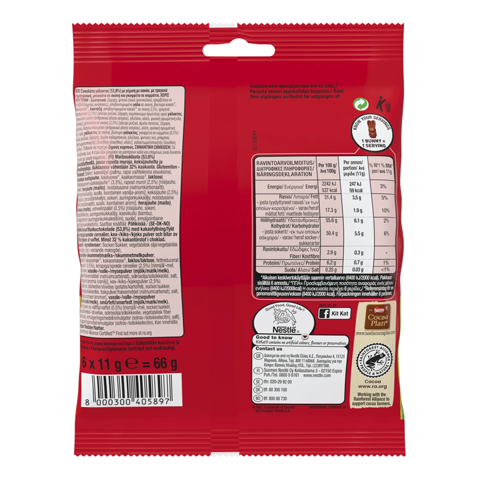 Фігурки шоколадні Kit Kat Easter break молочний шоколад з начинкою рисовими кріпсами, печивом та шматочками вафель 6х11г Фото №:2