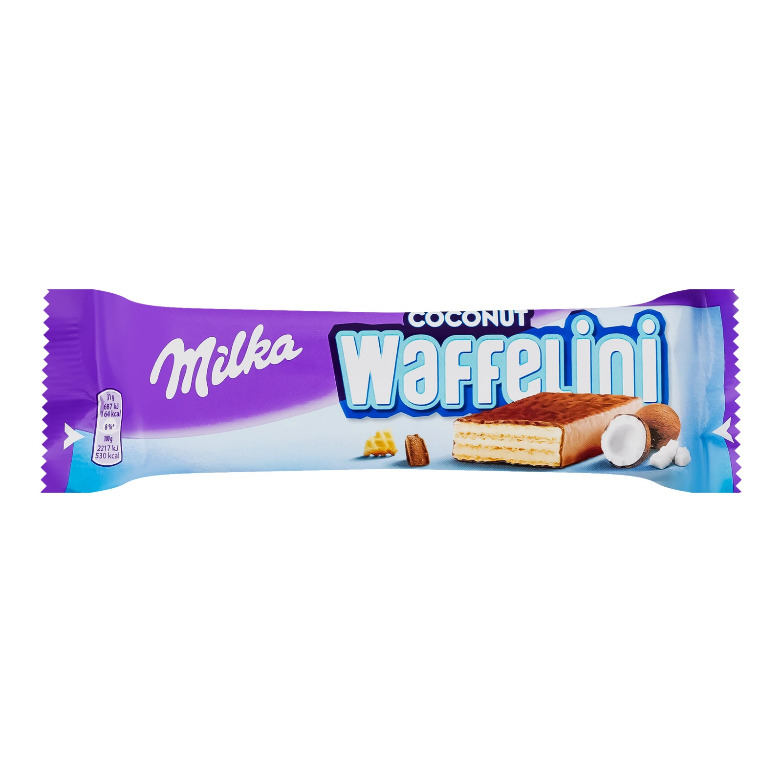 Вафлі Milka Waffelini Coconut покриті молочним шоколадом з начинкою з кокосом 31г Фото №:1