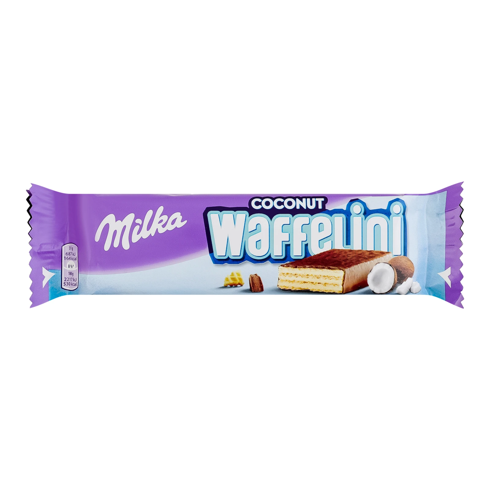 Вафлі Milka Waffelini Coconut покриті молочним шоколадом з начинкою з кокосом 31г