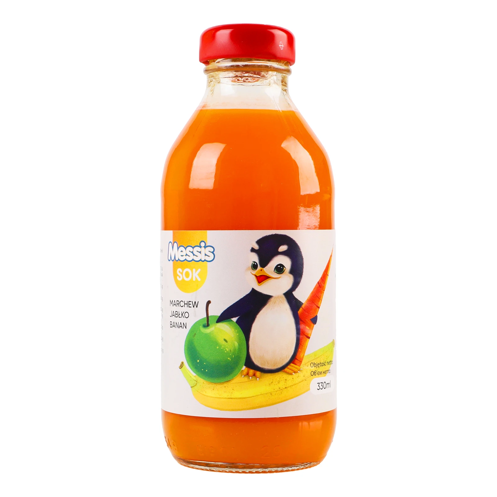 Сік Messis Пінгвін з м'якоттю пастеризований Морква-яблуко-банан 330мл Фото №:1