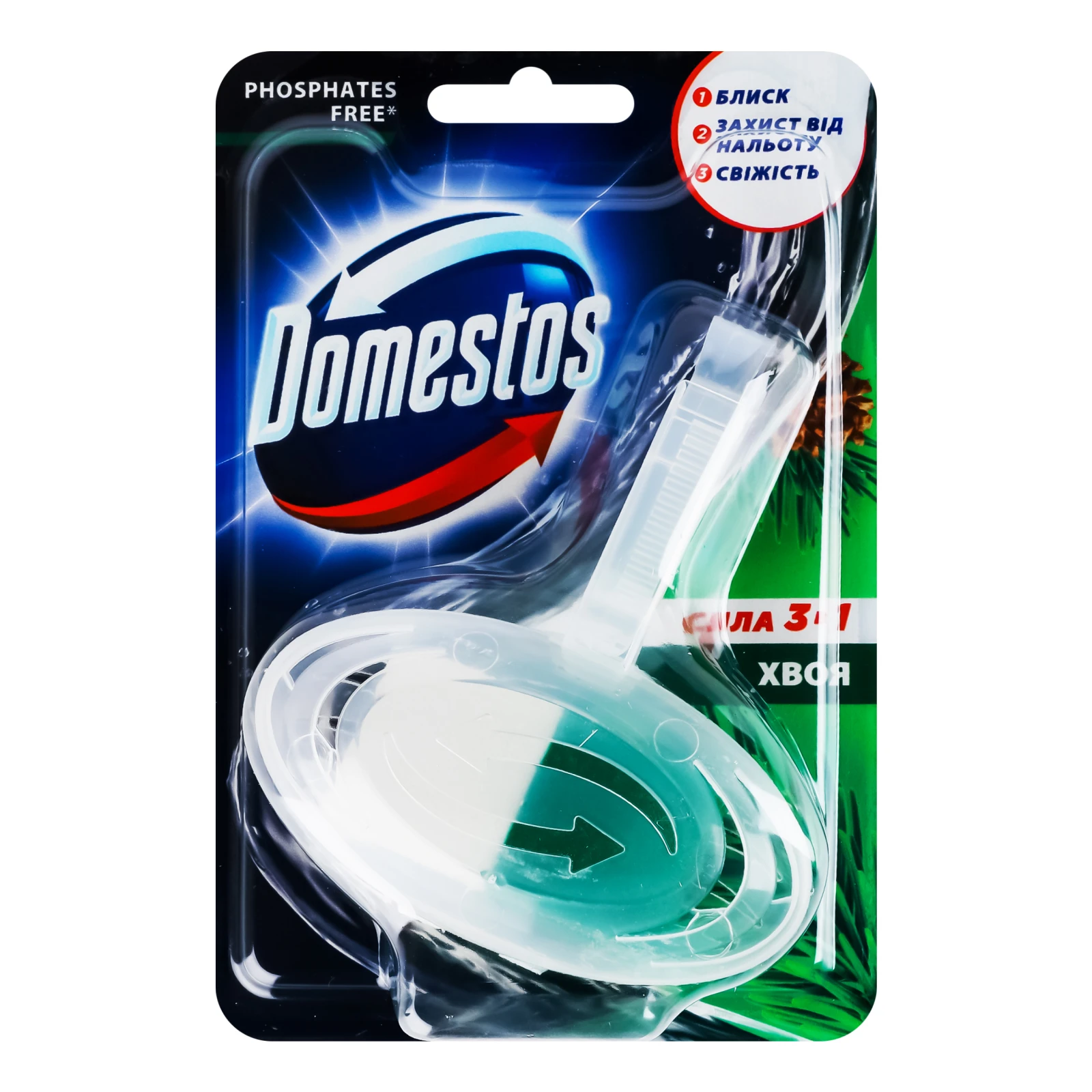 Блок для унітазу Domestos Сила 3в1 Хвоя гігієнічний 35г Фото №:1