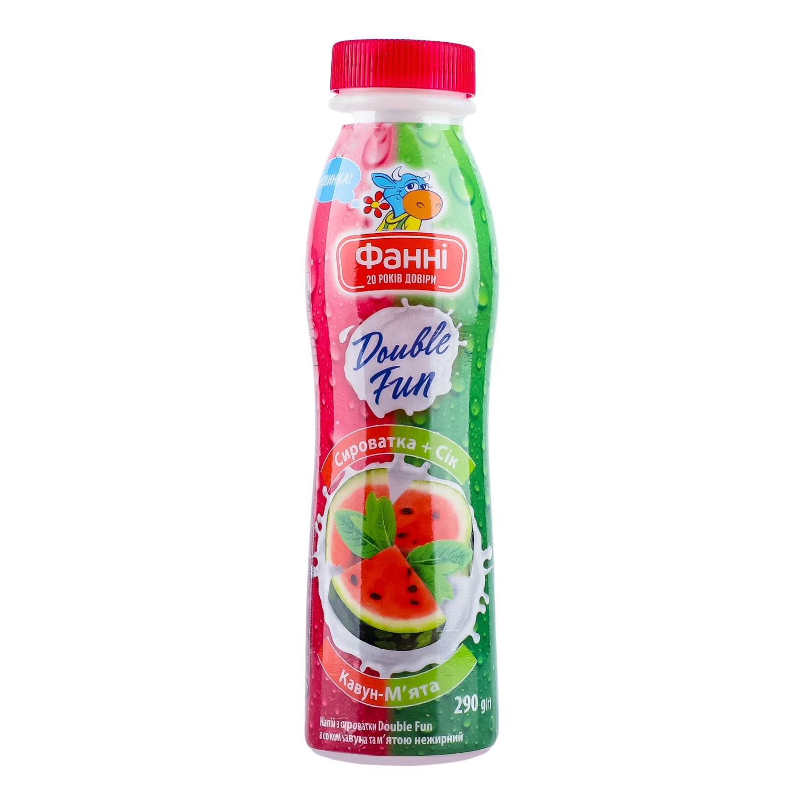 Напій з сироватки Фанні Double Fun Кавун-м'ята нежирний 290г Фото №:1