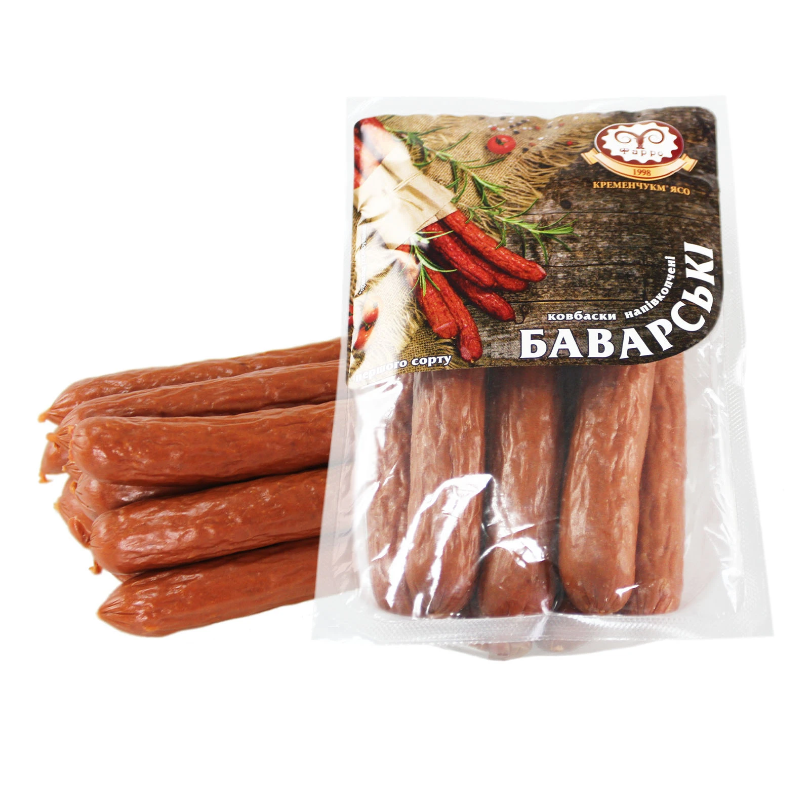 Ковбаски Фарро Баварські напівкопчені першого сорту Фото №:1