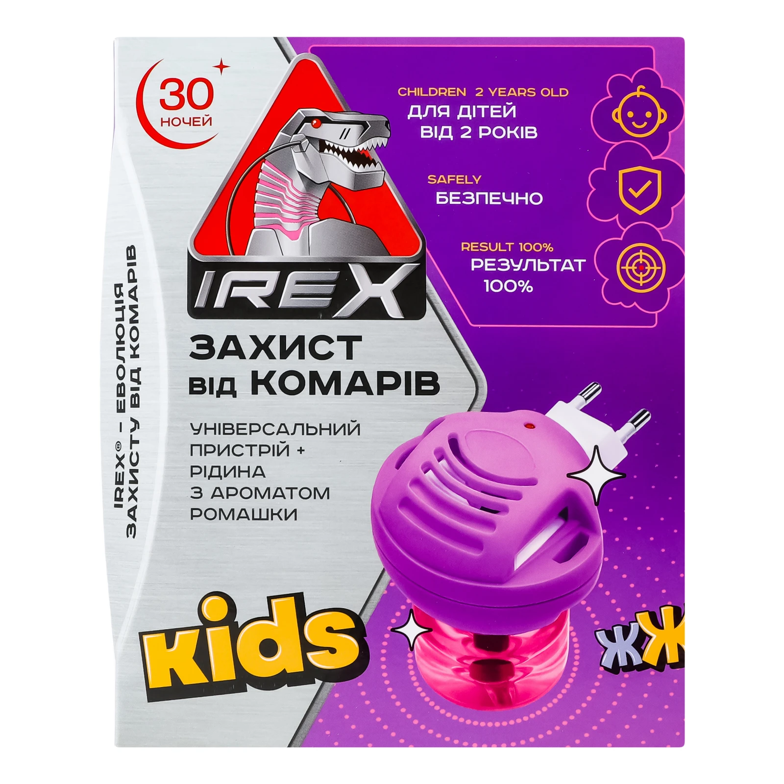 Засіб інсектицидний + електрофумігатор Irex Kids Захист від комарів 30 ночей з ароматом ромашки 20мл Фото №:1