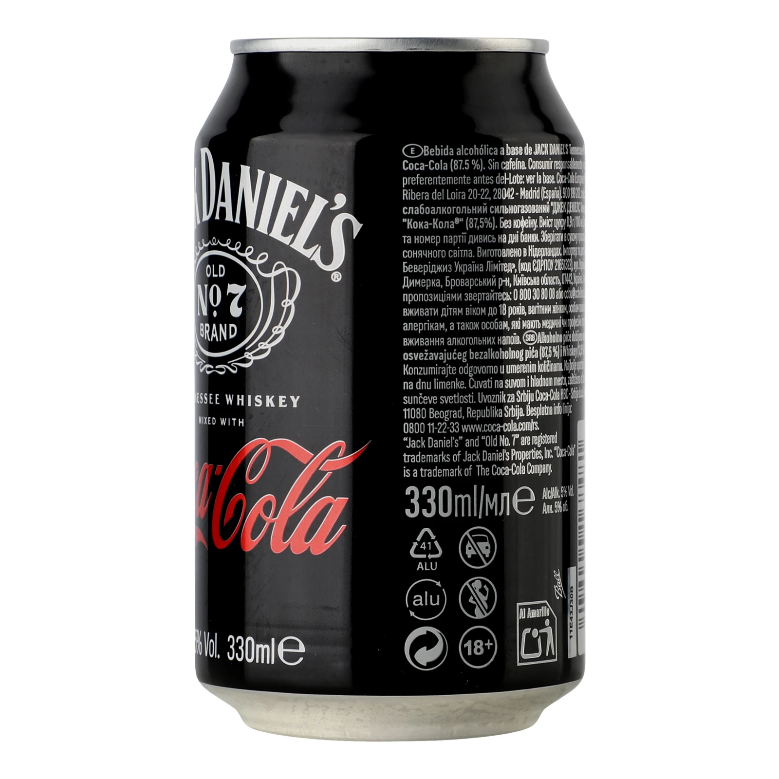 Напій слабоалкогольний Jack Daniel's&Coca-Cola Tennessee Whiskey 5% 0.33л Фото №:2