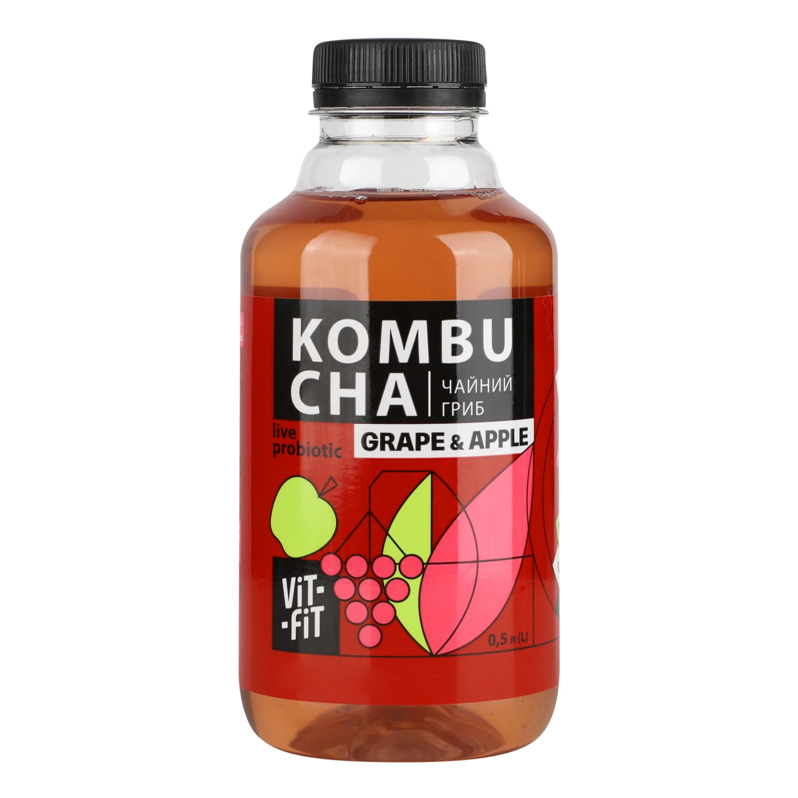 Напій Vit-Fit Kombucha фільтрований непастеризований Grape&Apple 500мл Фото навігації №:1