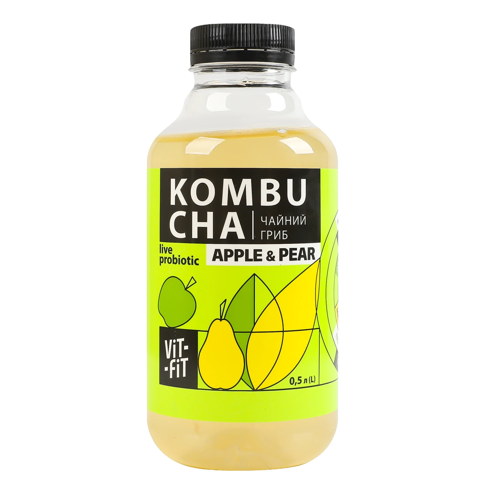Напій бродіння Vit-Fit Kombucha Чайний гриб фільтрований непастеризований з цукром Apple&Pear 500мл