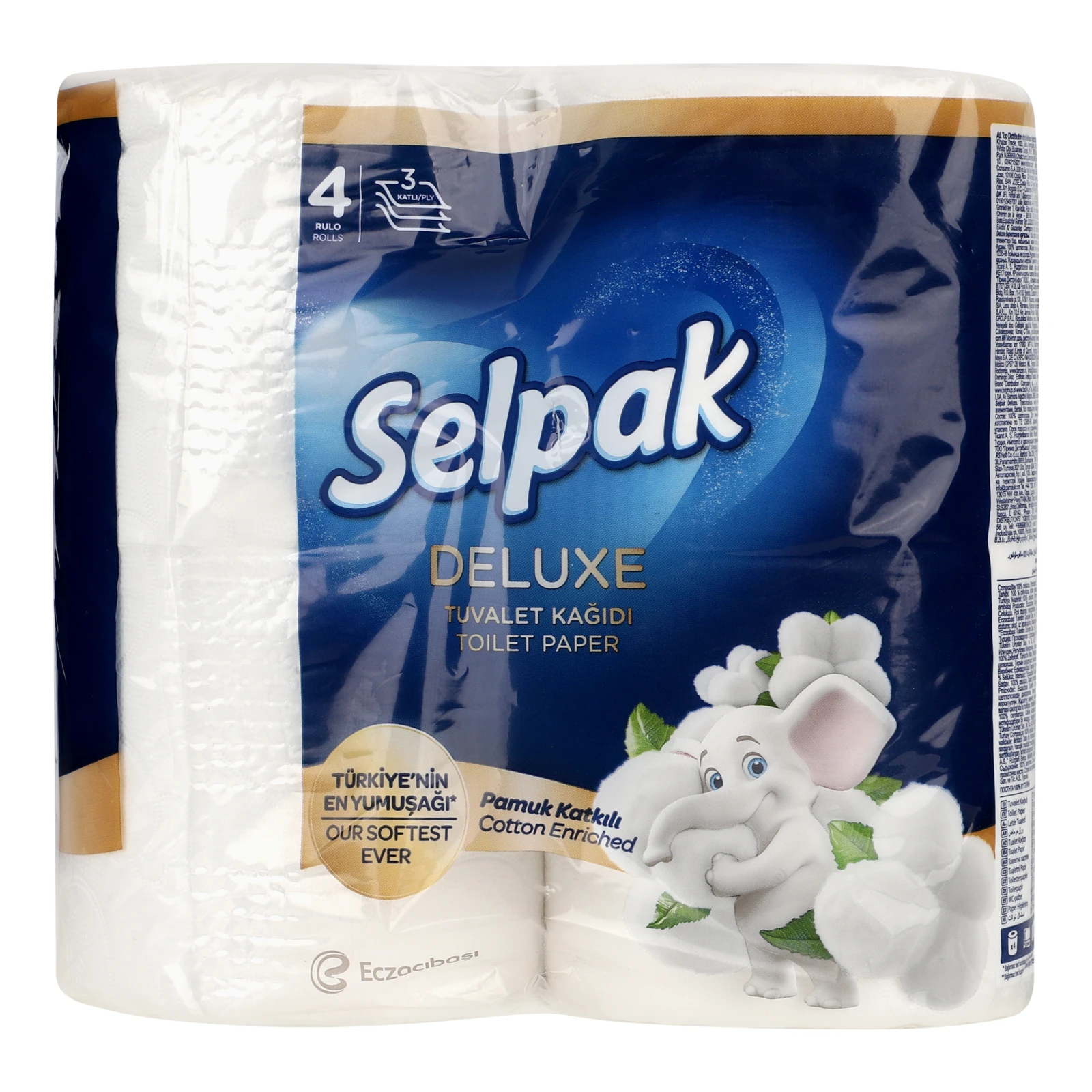 Папір туалетний Selpak Deluxe Cotton Enriched 3-х шаровий 4шт фото 2