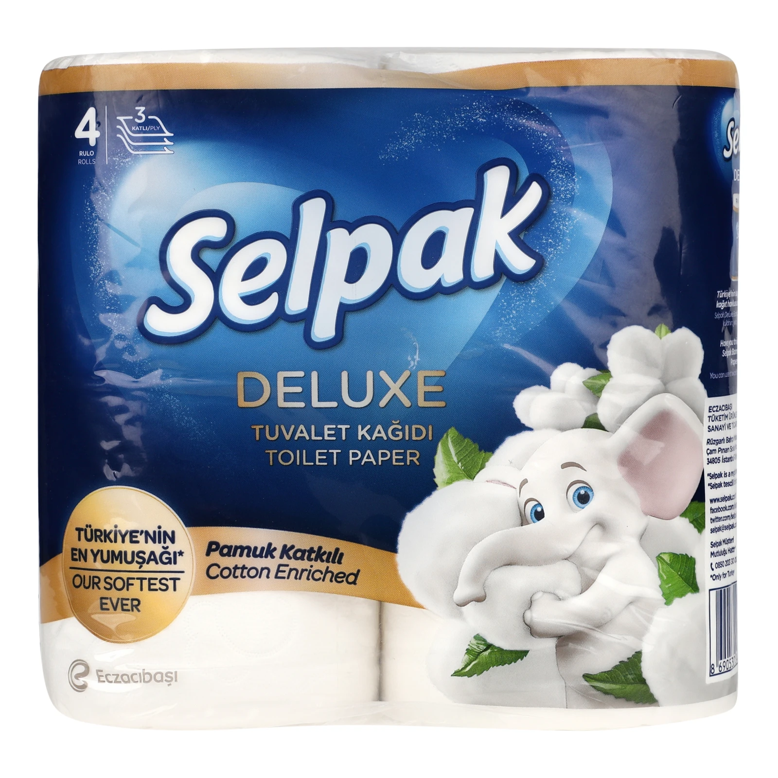 Папір туалетний Selpak Deluxe Cotton Enriched 3-х шаровий 4шт Фото №:1