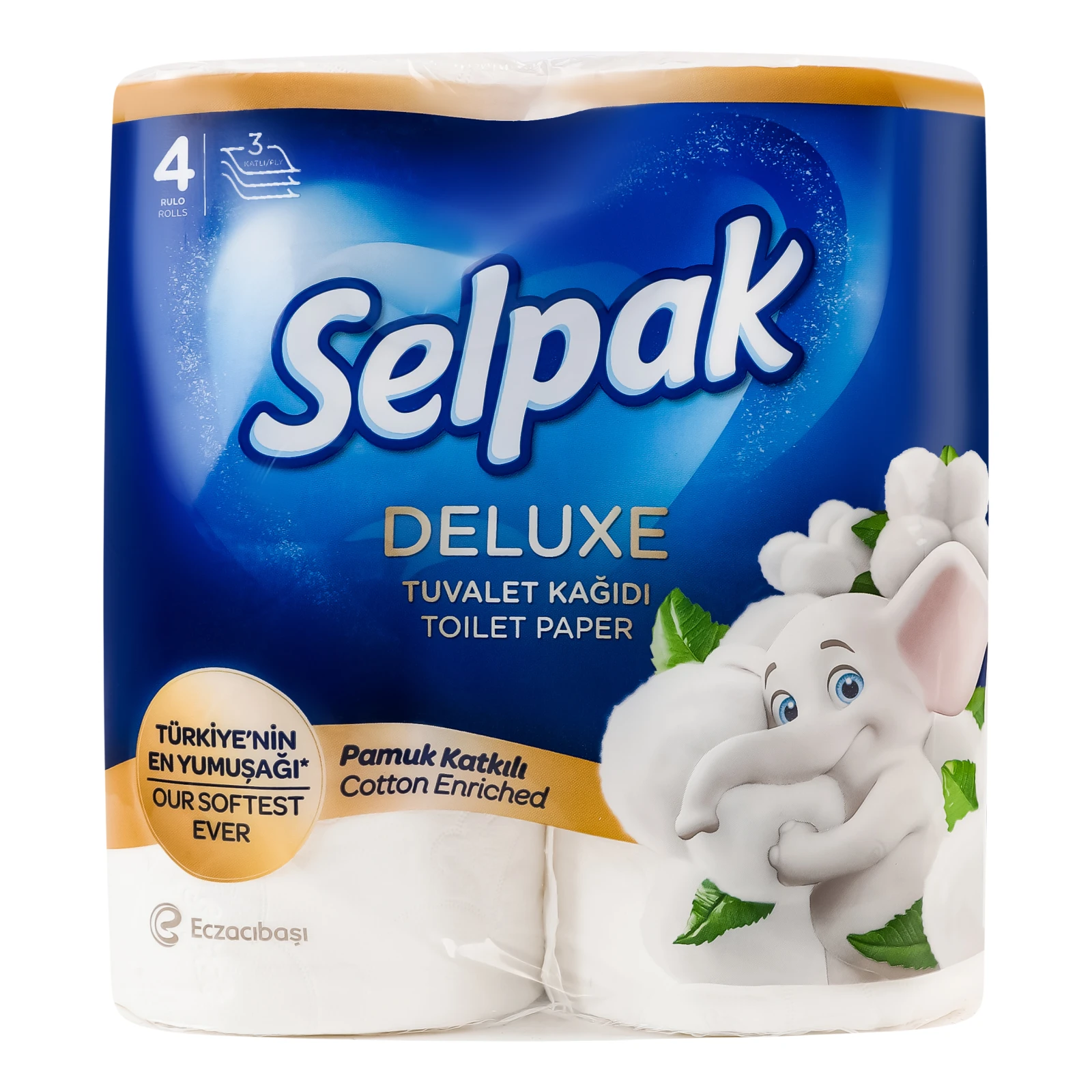 Папір туалетний Selpak Deluxe Cotton Enriched 3-х шаровий 4шт/уп Фото №:1