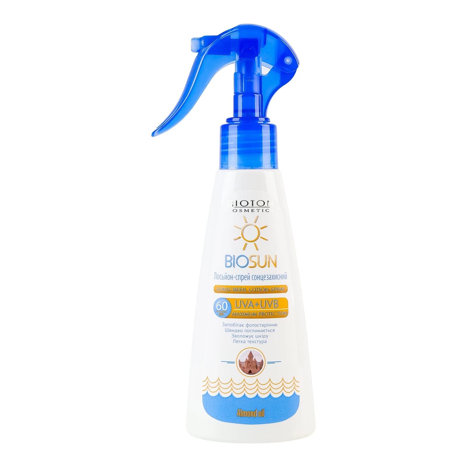 Лосьйон-спрей Biosun Almond oil сонцезахисний SPF60 150мл Фото №:1