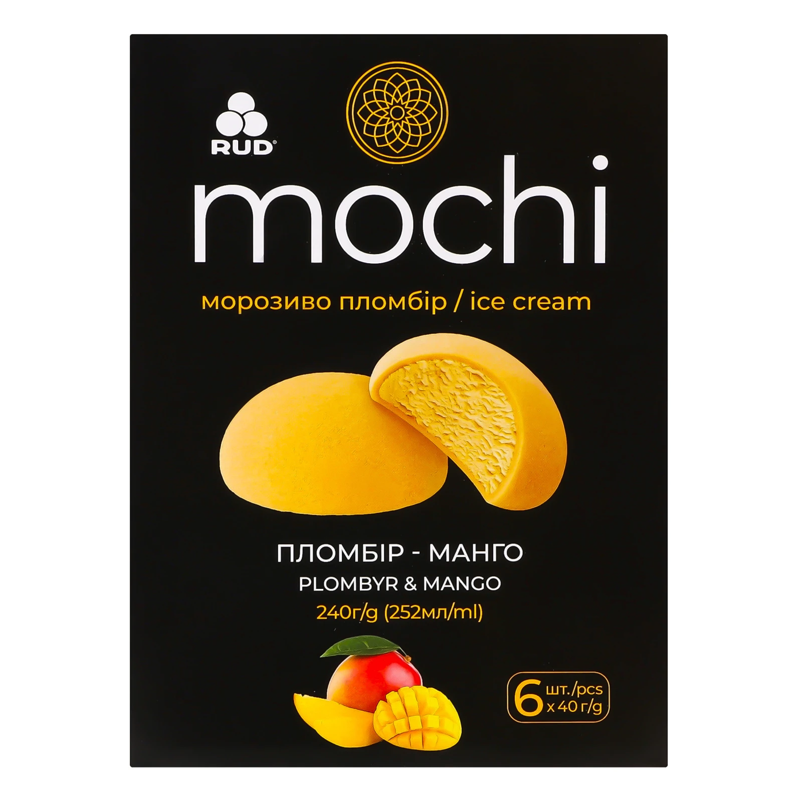 Морозиво Rud Mochi Пломбір-манго 6*40г/уп Фото №:1