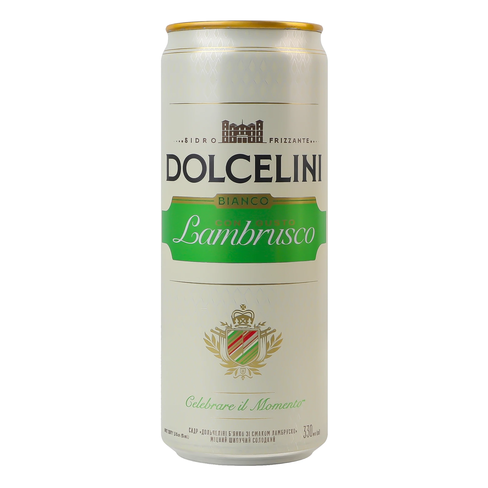 Сидр Dolcelini Con Gusto Lambrusco Bianco солодкий шипучий міцний 7.5% 330мл Фото №:1