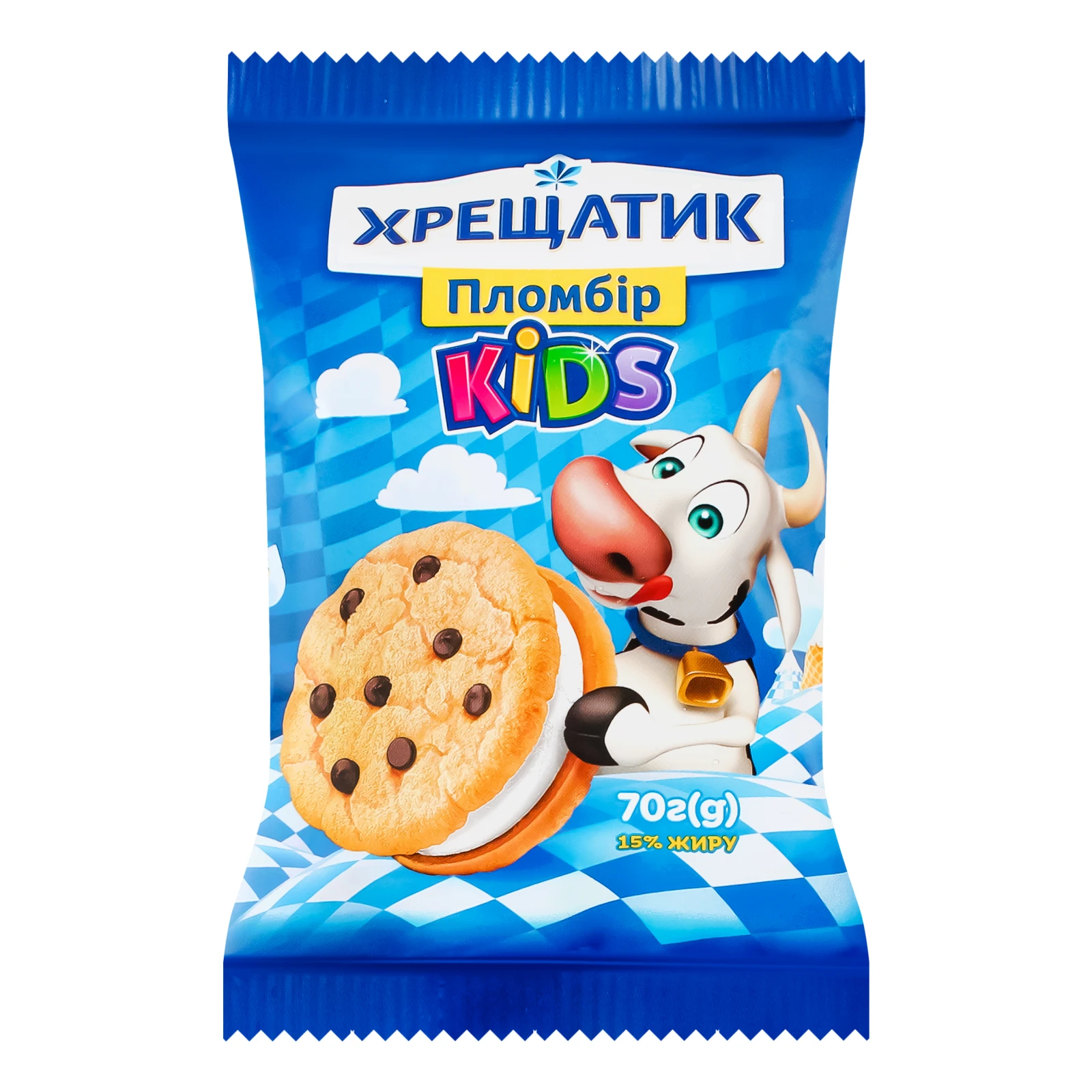 Морозиво Хрещатик Kids пломбір на печиві з дропсами 15% 70г Фото №:1