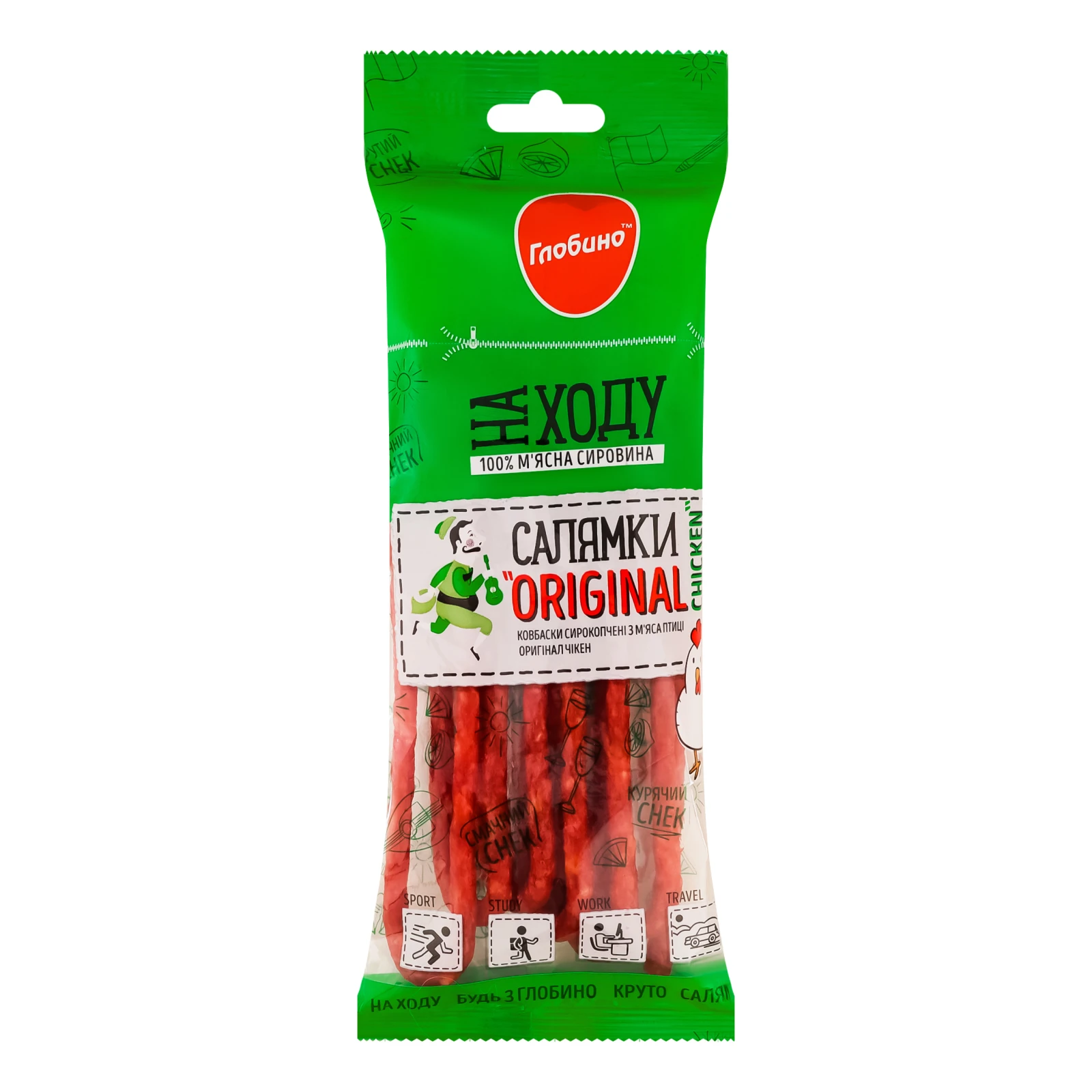 Ковбаски Глобино Салямки Original chicken з м'яса птиці сирокопчені вищий сорт 70г Фото №:1