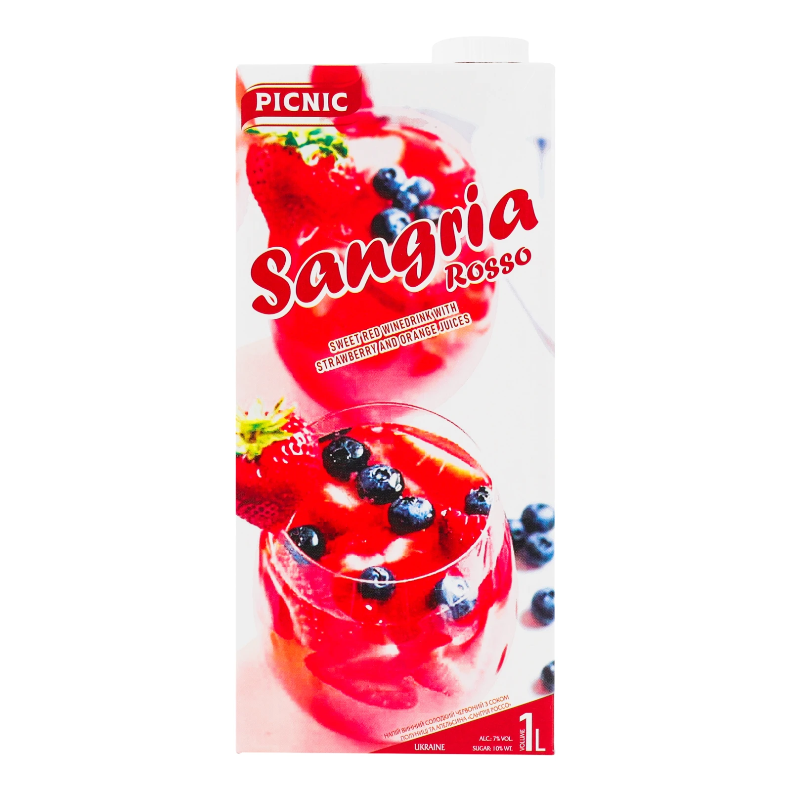 Напій винний Picnic Sangria Rosso червоний солодкий з соком полуниці та апельсина 7% 1л Фото навігації №:1