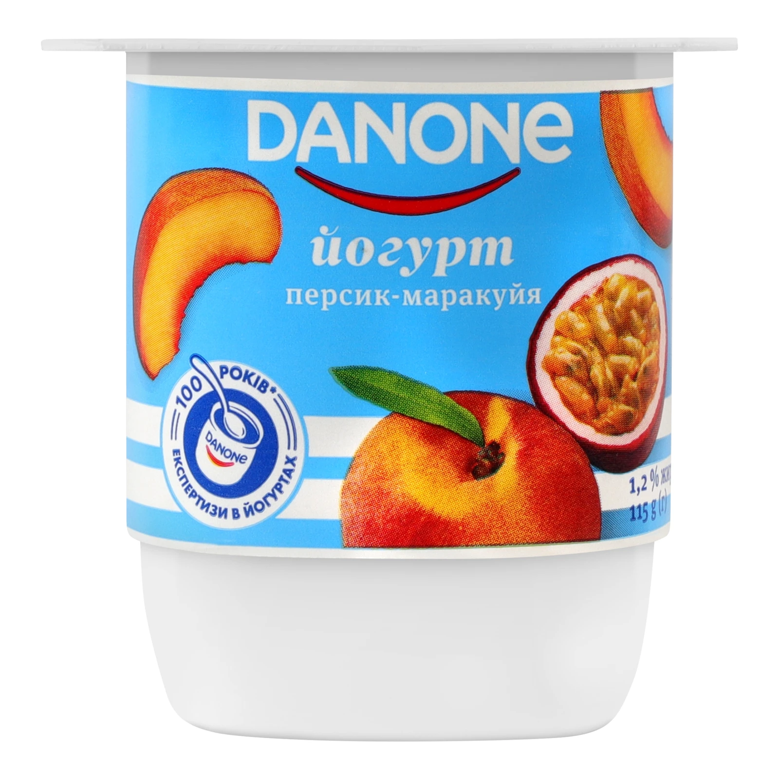 Йогурт Danone Персик-маракуйя 1.2% 115г Фото навігації №:1
