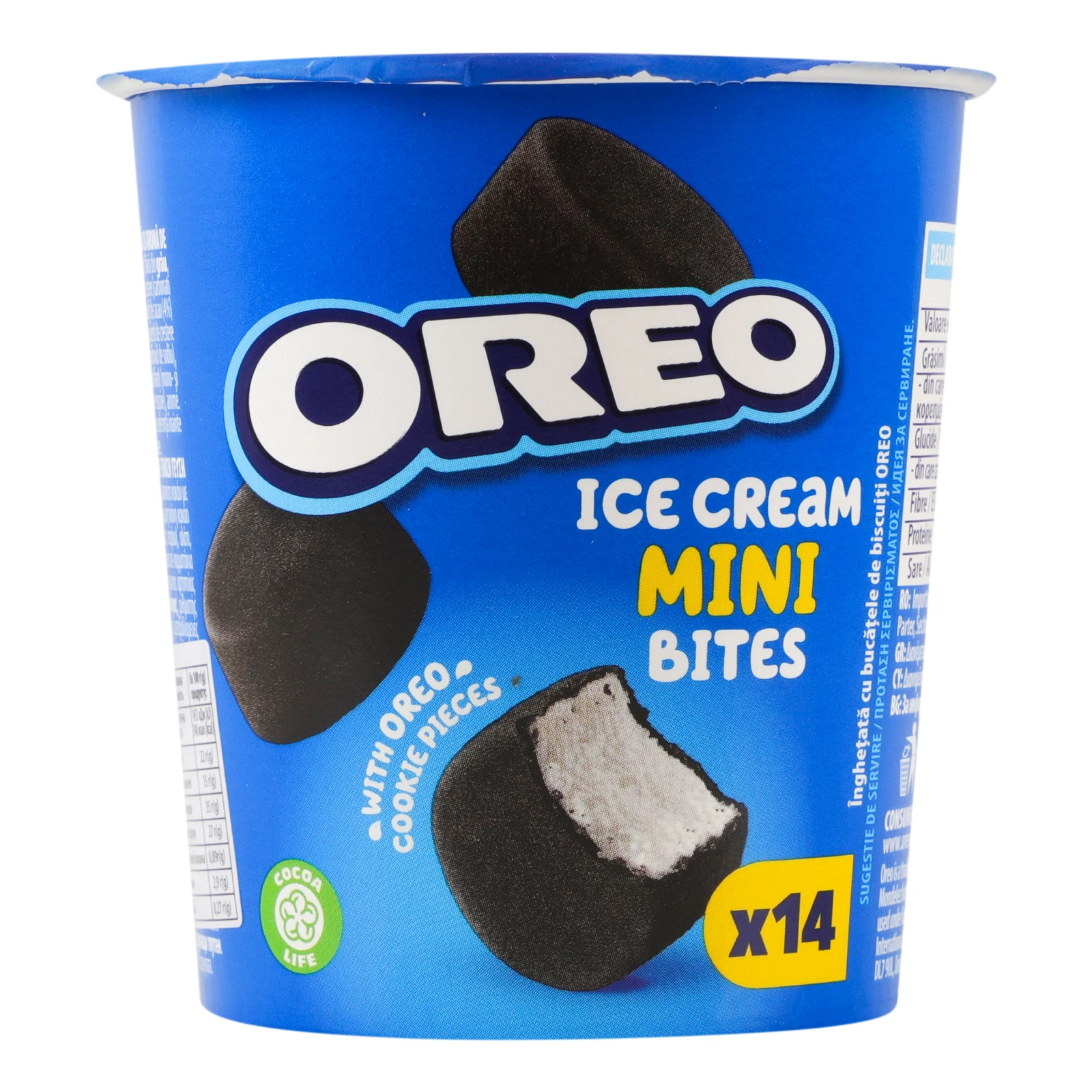 Морозиво Oreo Mini Bites покрите глазур'ю з шматочками печива з какао з начинкою та без начинки зі смаком ванілі  72г Фото навігації №:1