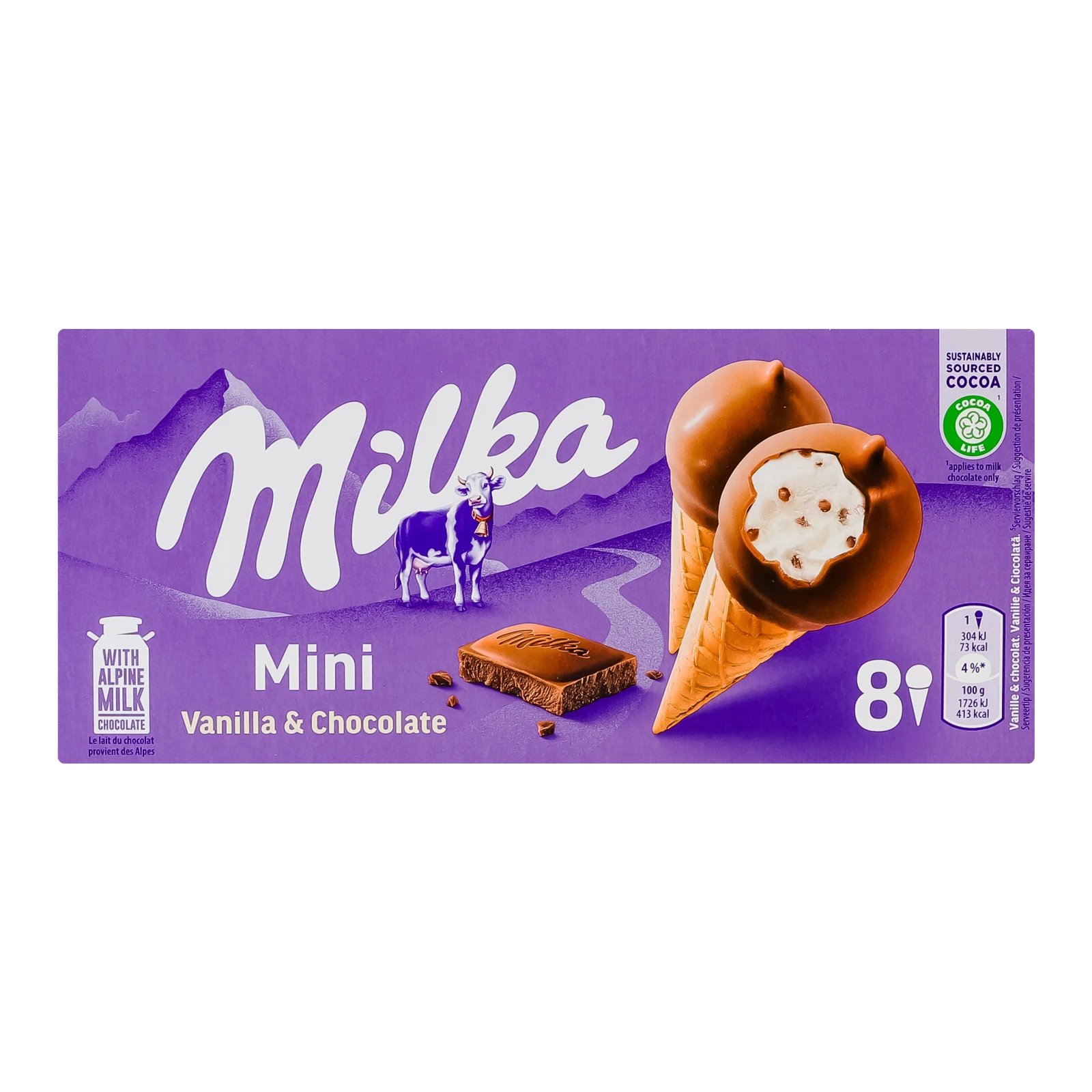 Морозиво Milka Mini Vanilla&Chocolate ріжок 8*17.5г/уп Фото навігації №:1