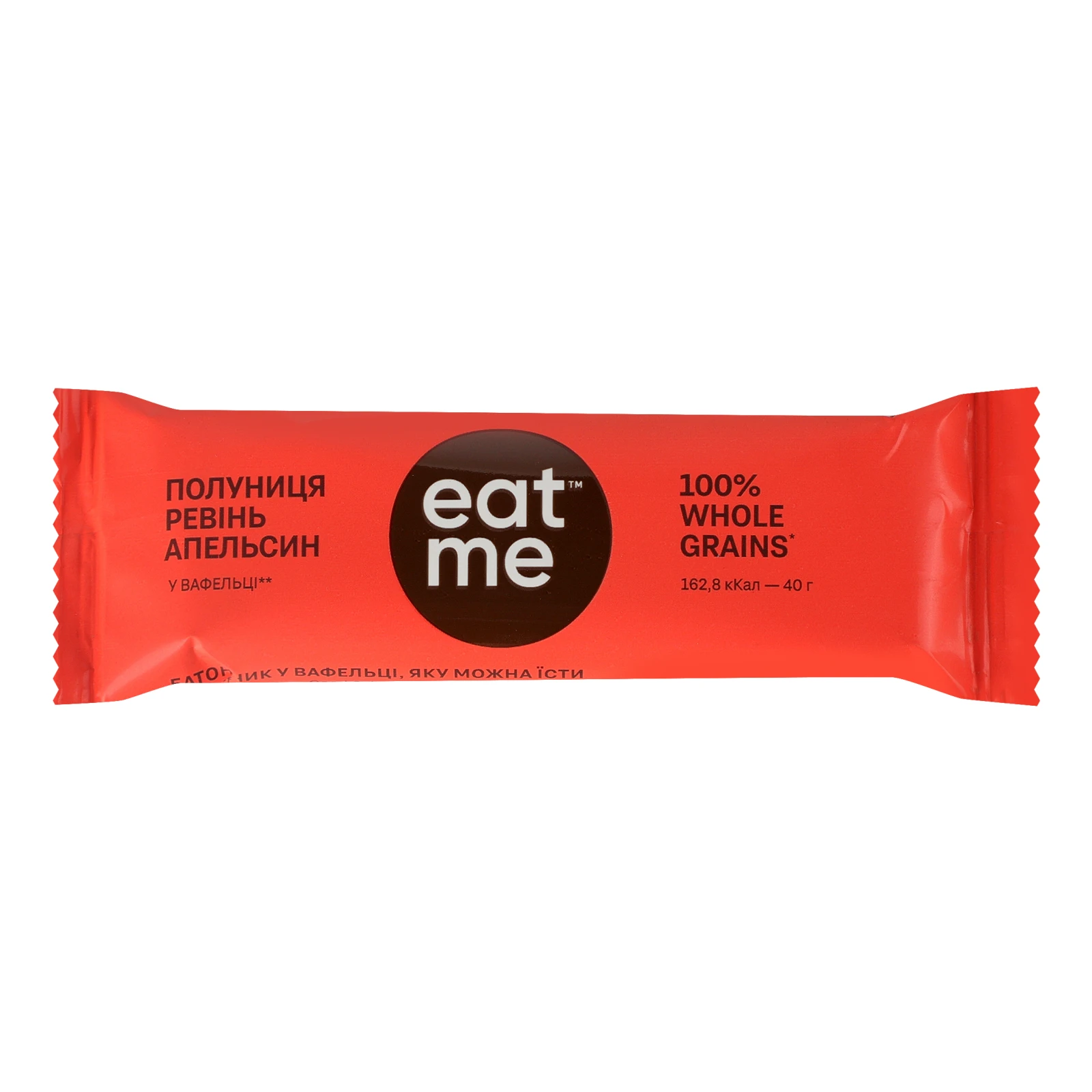 Батончик EatMe у вафельному папері Полуниця, ревінь та апельсин 40г Фото №:1