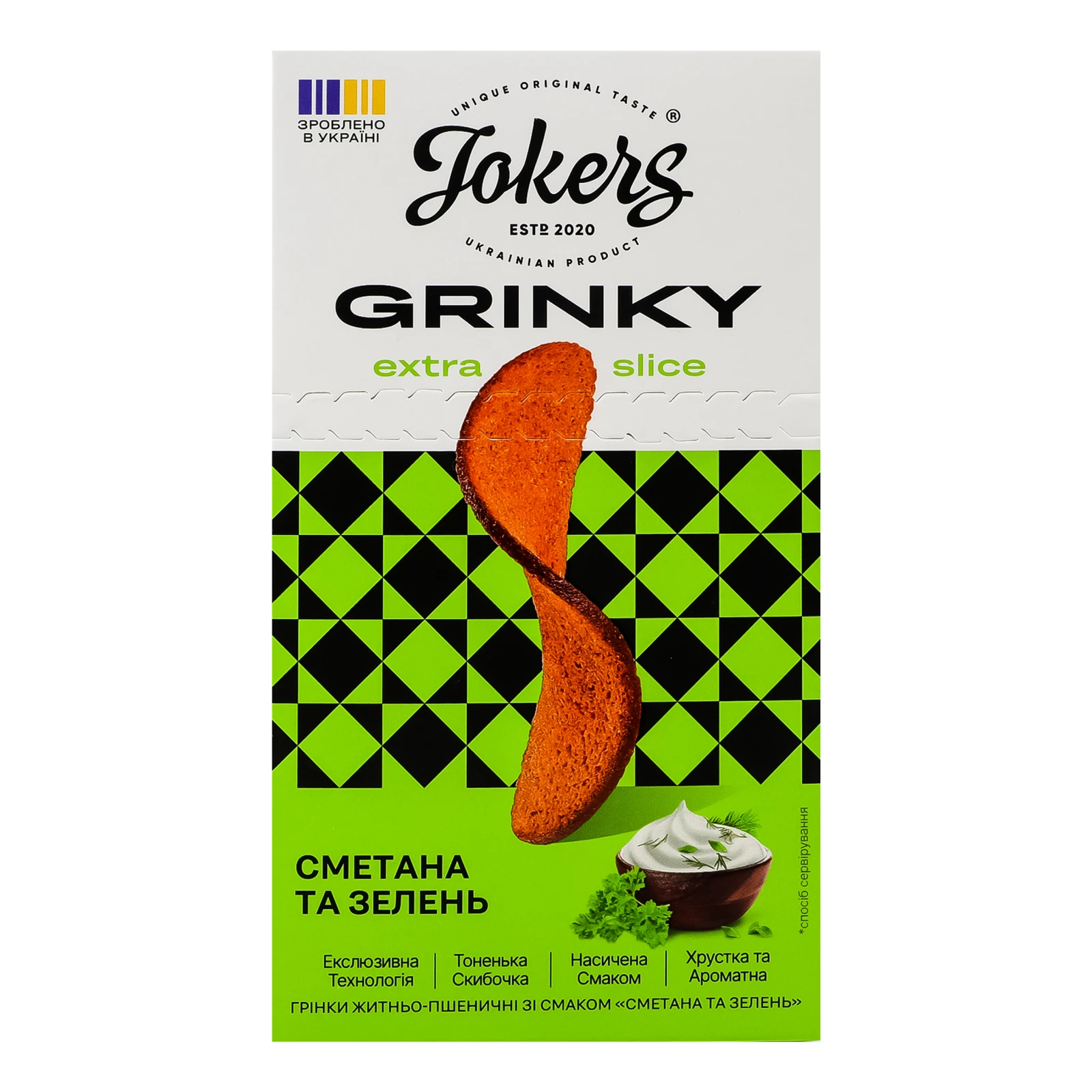 Грінки Jokers Extra Slice Сметана та зелень житньо-пшеничні 90г Фото №:1