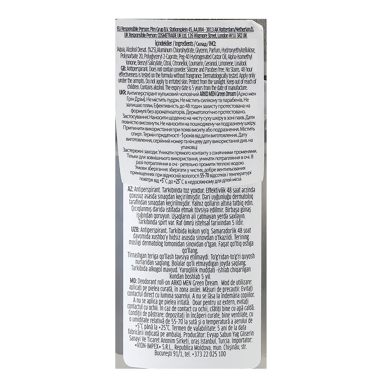 Антиперспірант Arko 50мл Men Forest&Tree Green Dream ролік Фото №:3