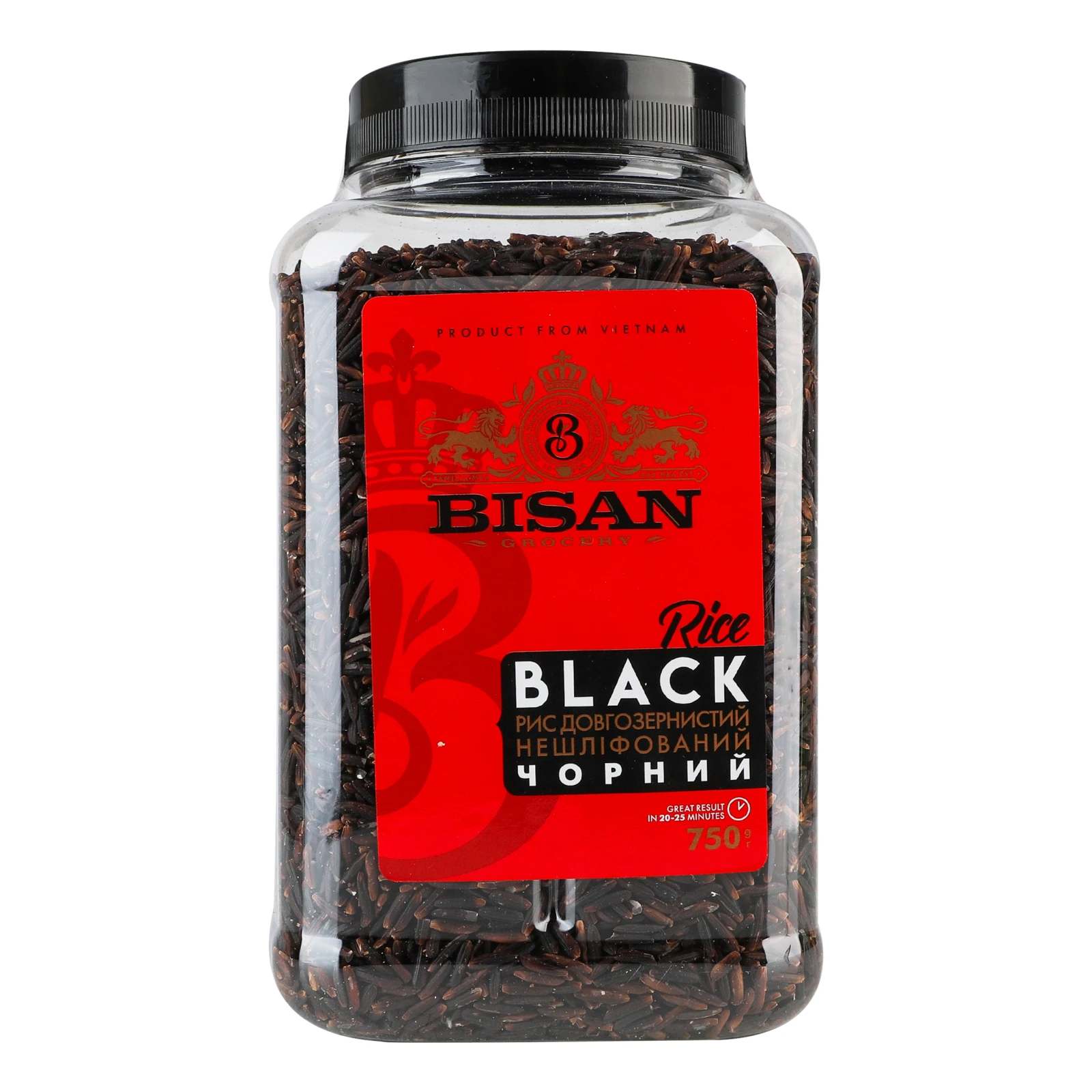Крупа Bisan 750г рис чорний довгозернистий нешліфований пл/б Фото №:1