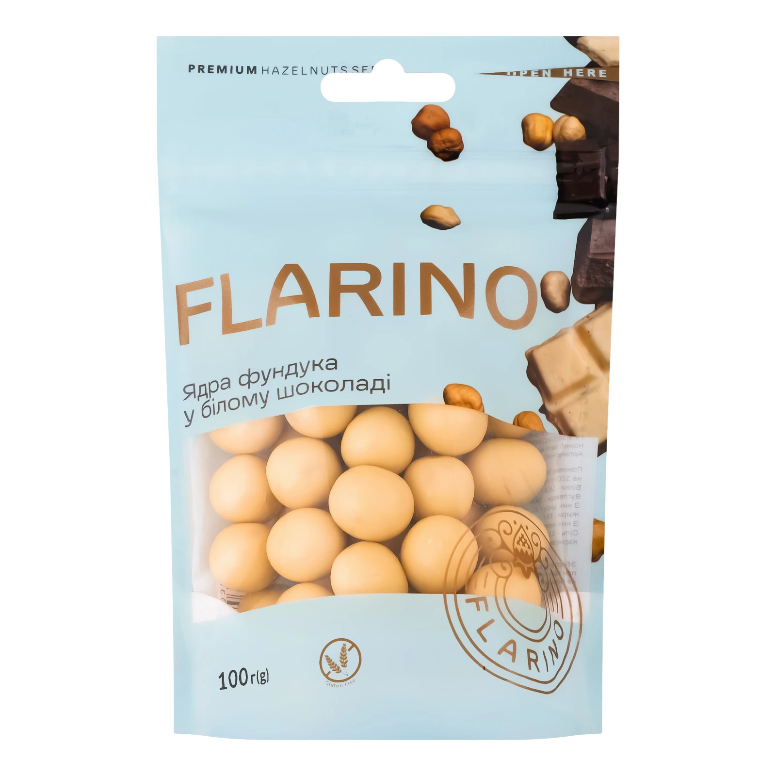 Ядра фундука Flarino у білому шоколаді 100г Фото №:1