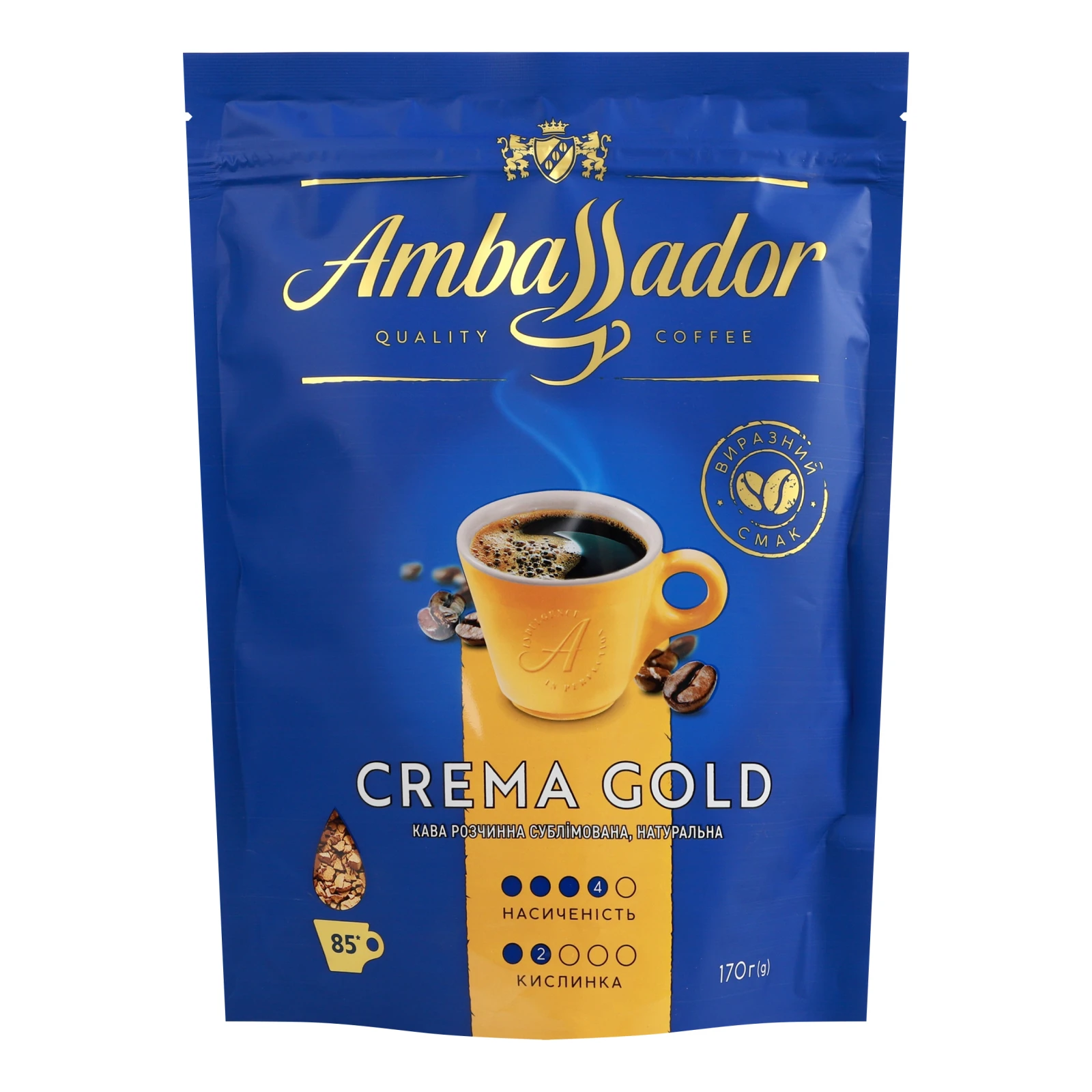 Кава Ambassador Crema Gold натуральна розчинна сублімована 170г Фото навігації №:1