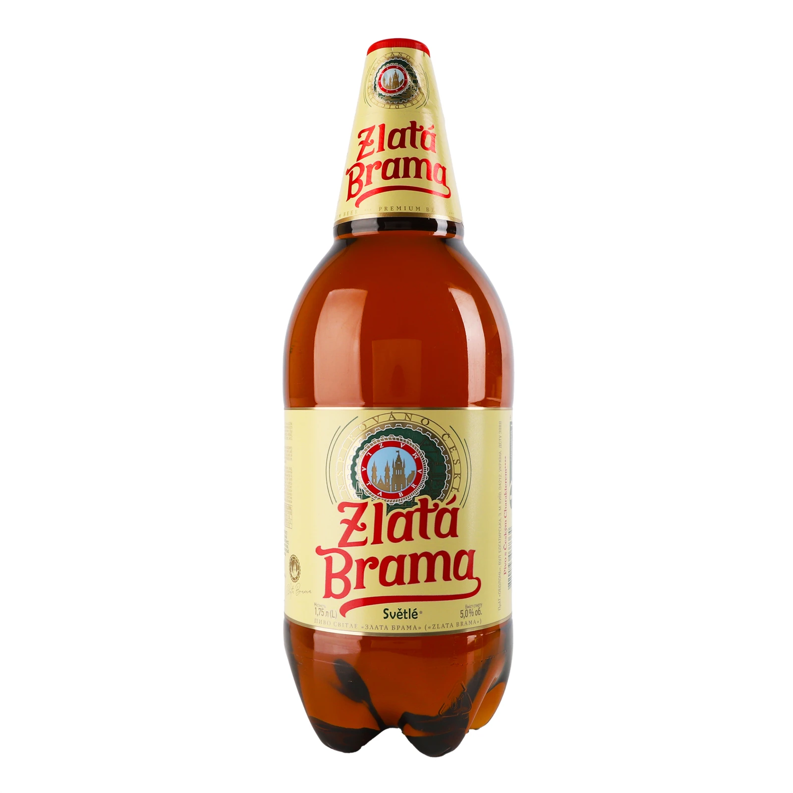 Пиво Zlata Brama світле пастеризоване 5% 1.75л Фото навігації №:1
