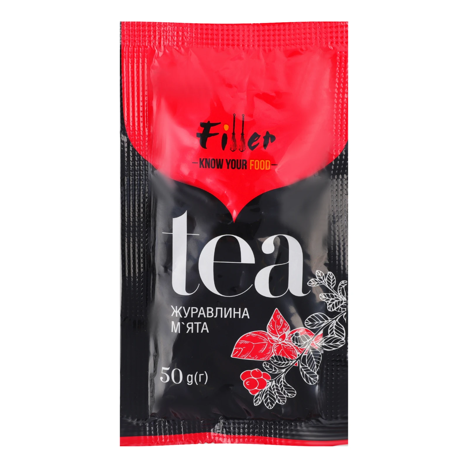Концентрат для напою безалкогольного Filler Tea Журавлина-м'ята пастеризований 50г Фото навігації №:1