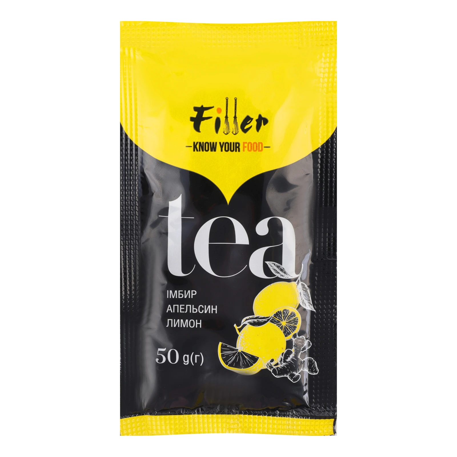 Концентрат для напою безалкогольного Filler Tea Імбир-апельсин-лимон пастеризований 50г Фото №:1