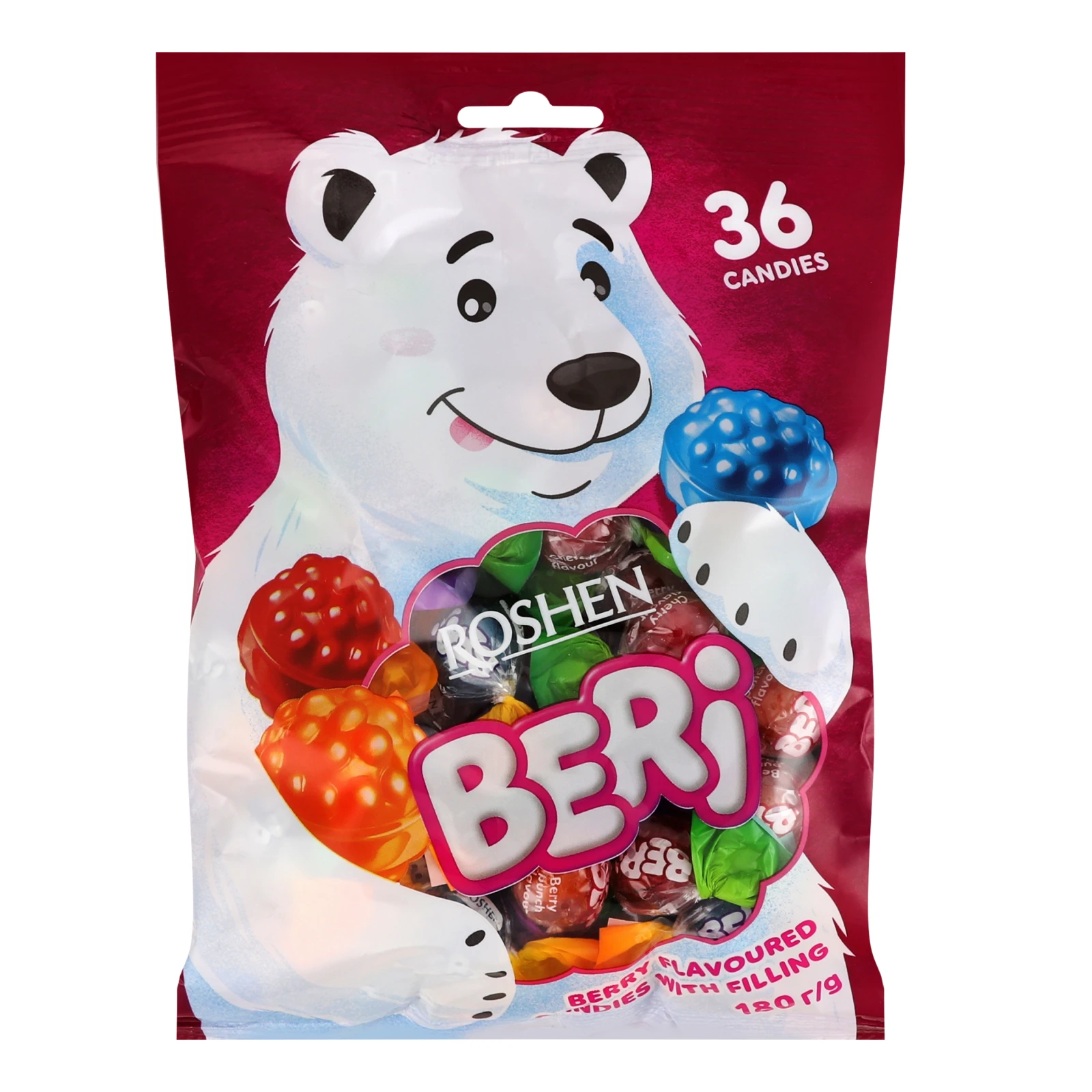 Карамель Roshen льодяникова з начинкою Beri 180г