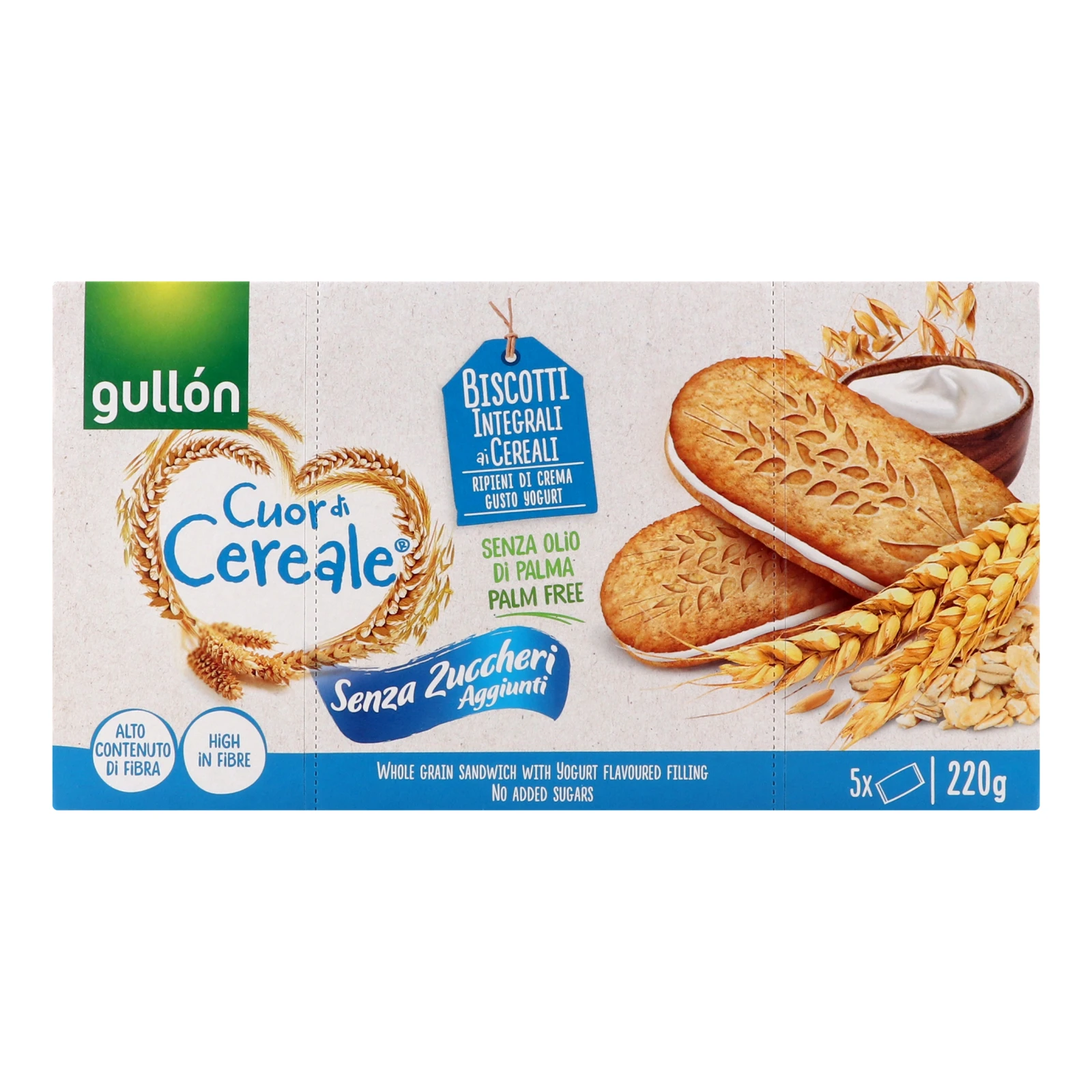 Печиво Gullon Cuor di Cereale Biscotti з начинкою та підсолоджувачем без додавання цукру 5х44г