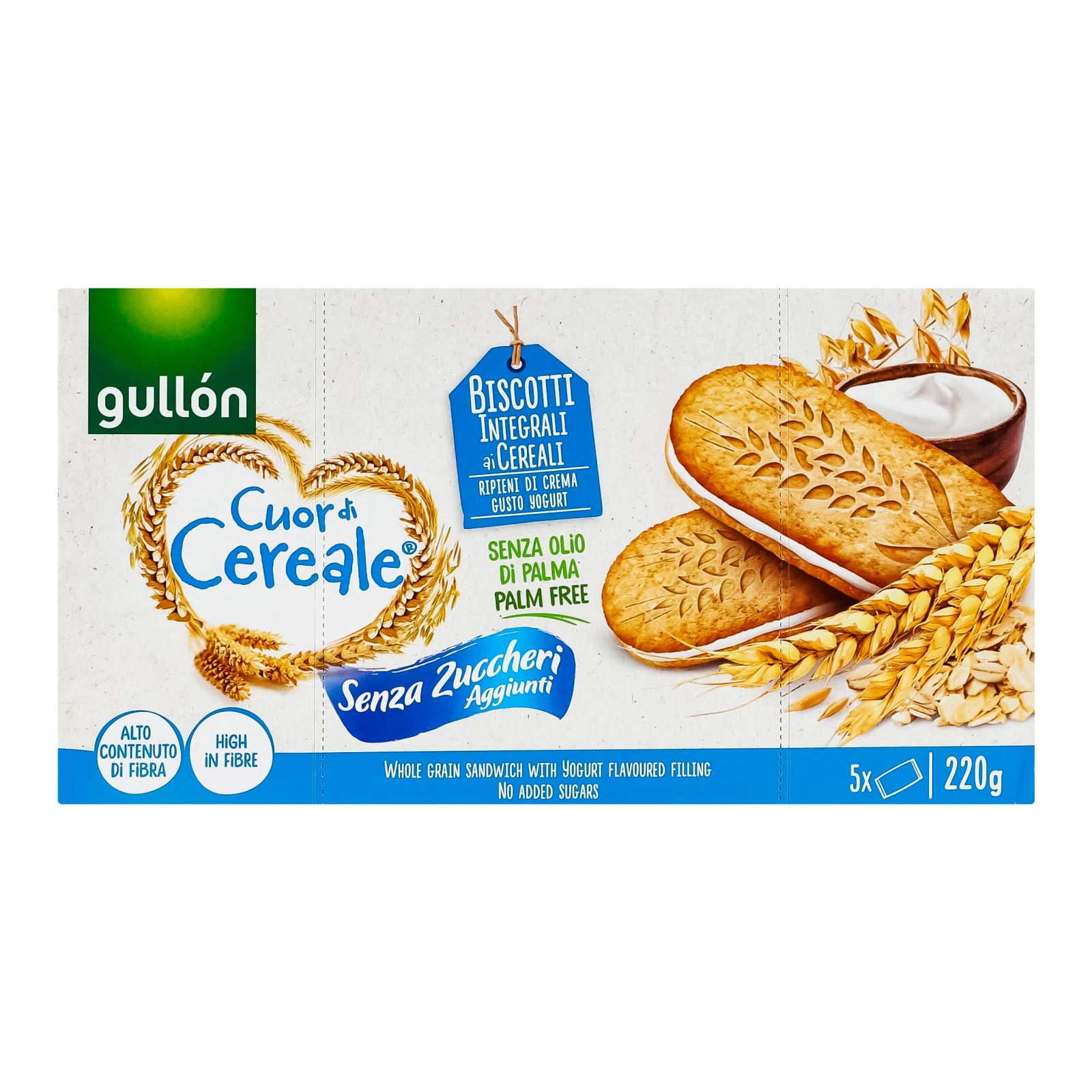 Печиво Gullon Cuor di Cereale Biscotti з начинкою та підсолоджувачем без додавання цукру 5*44г/уп Фото №:1