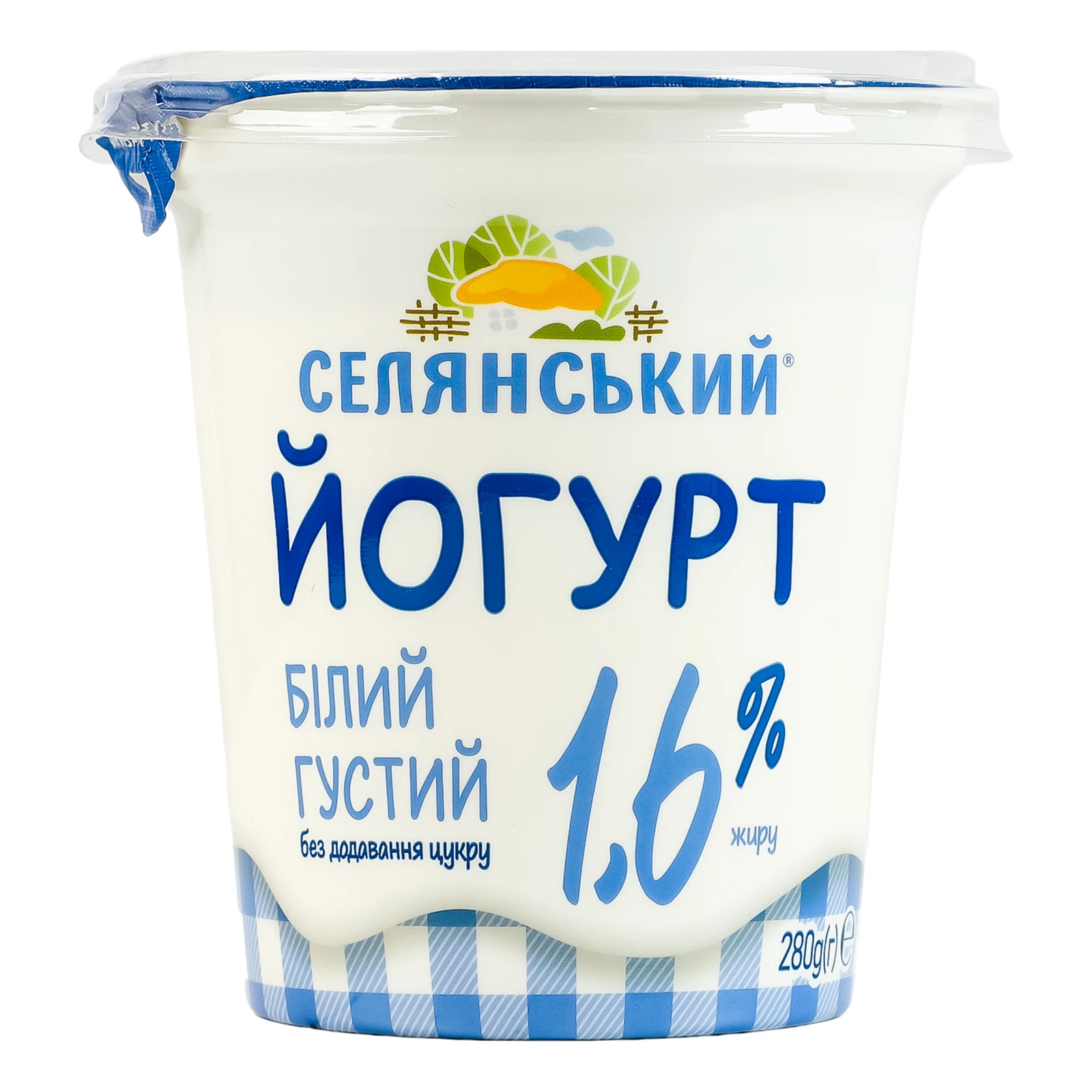 Йогурт Селянський Білий густий без додавання цукру 1.6% 280г Фото №:1