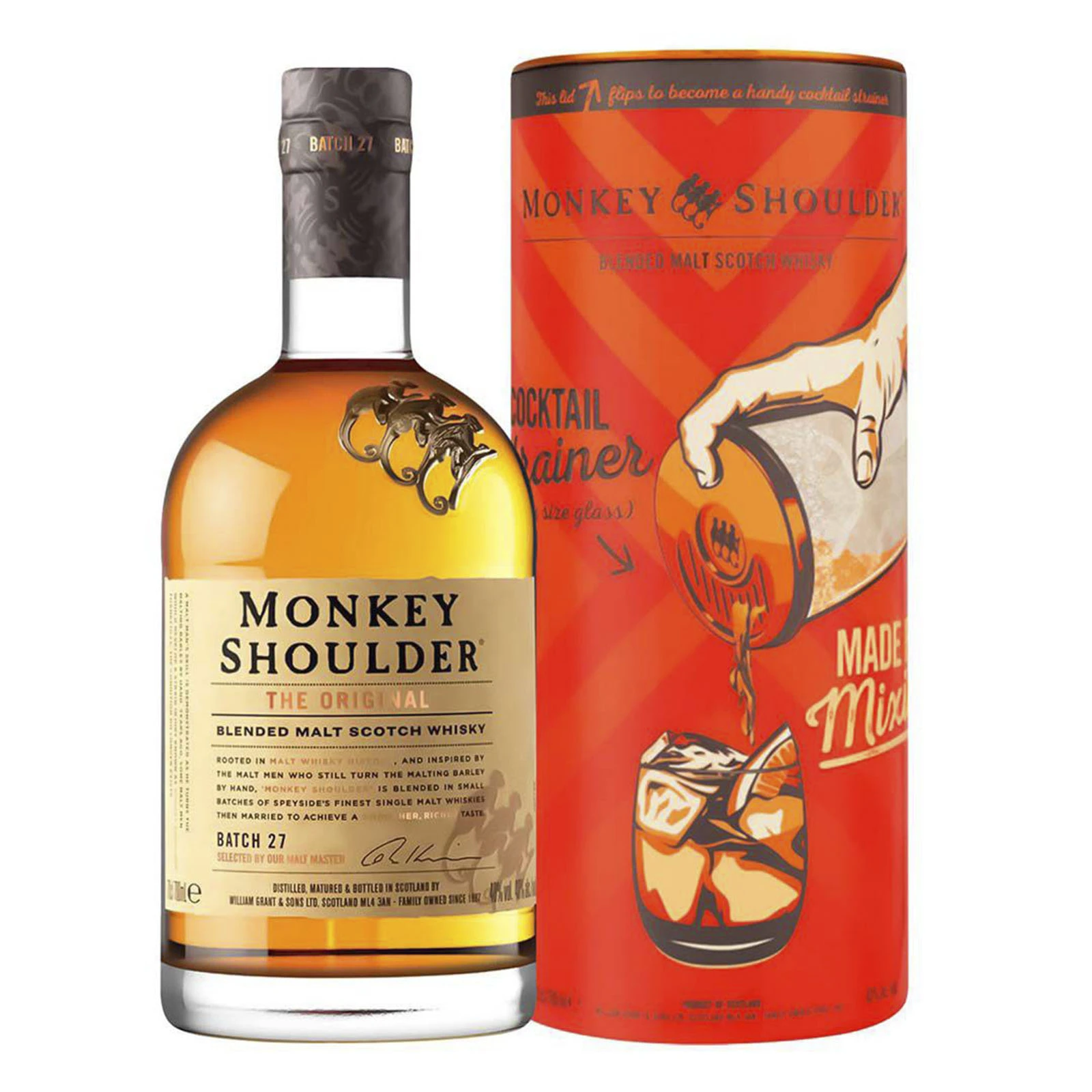 Віскі Monkey Shoulder солодовий 40% 0.7л тубус-шейкер Фото №:1