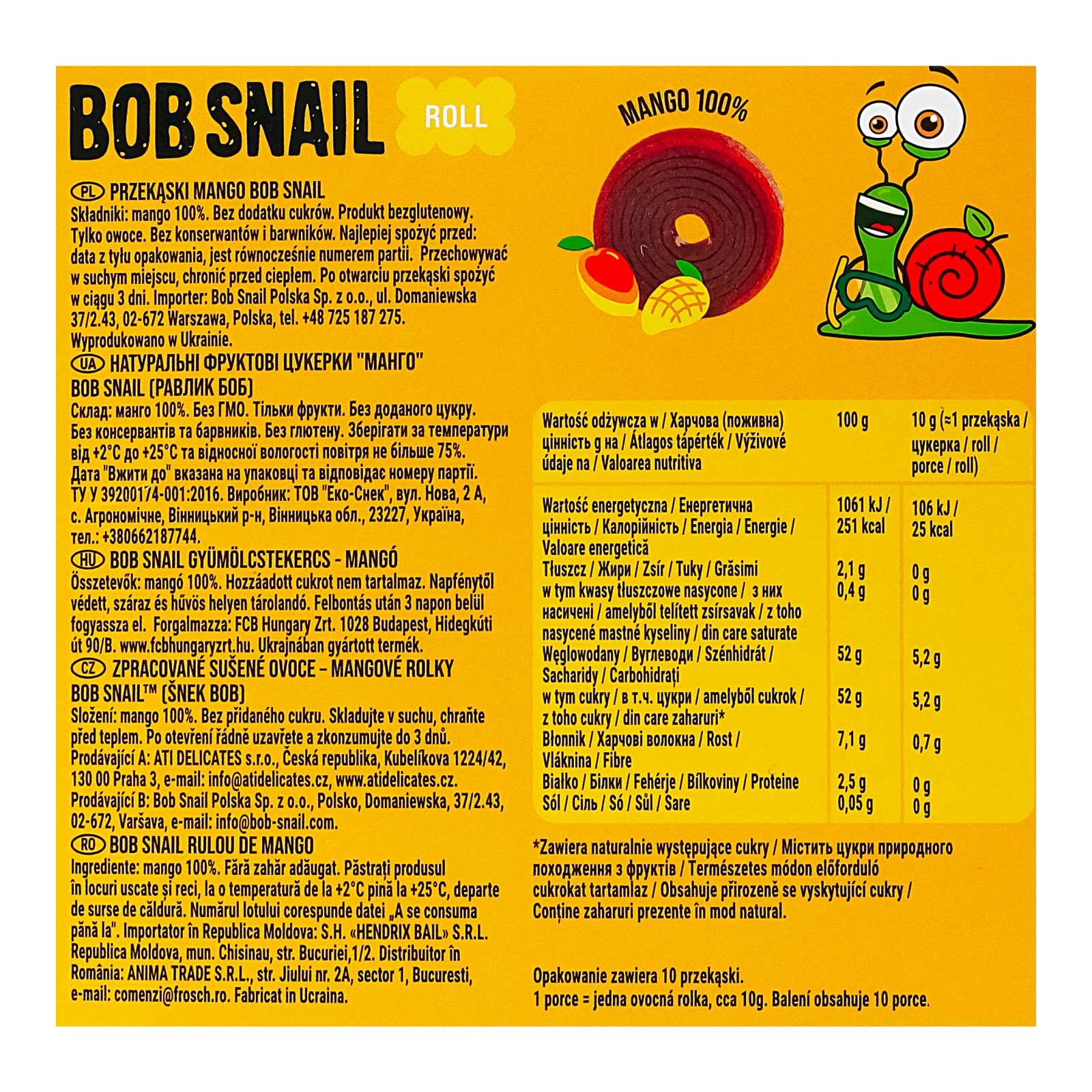Цукерки Bob Snail Rolls фруктові натуральні Манго 10х10г фото 3